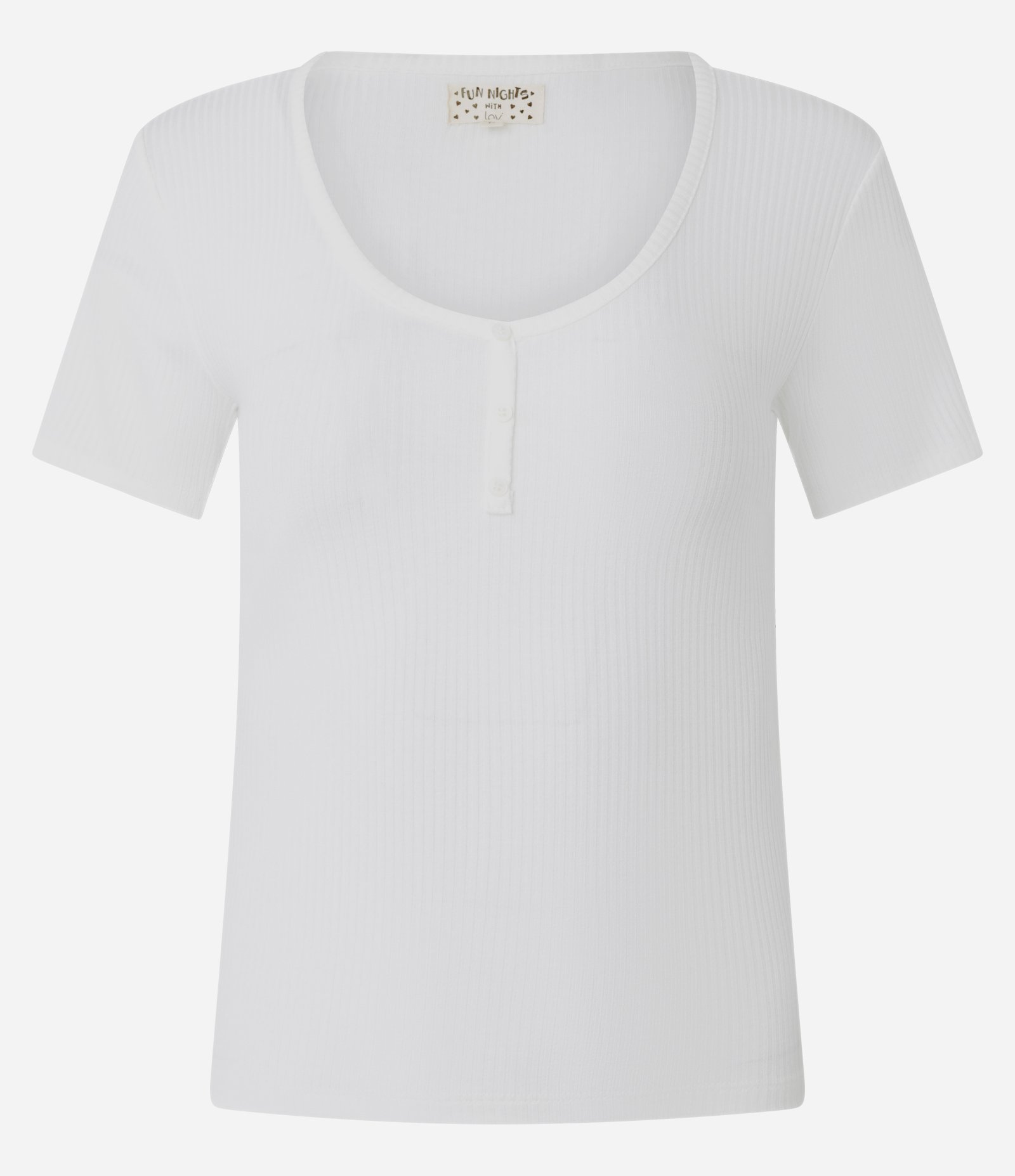 Blusa de Pijama em Ribana com Botões no Decote Branco 3