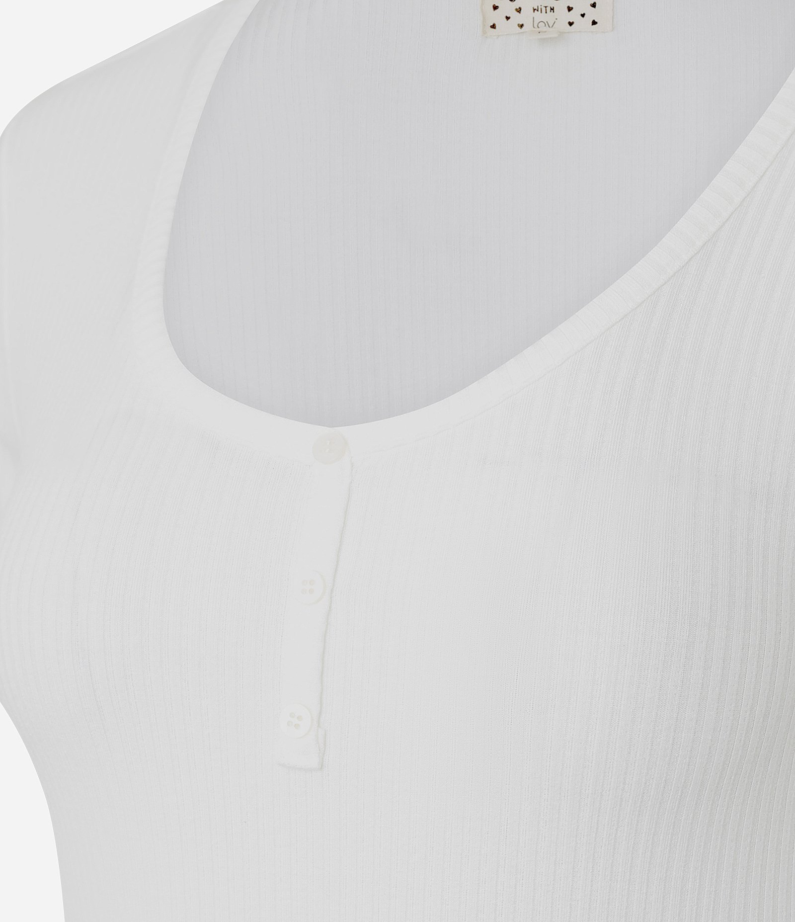 Blusa de Pijama em Ribana com Botões no Decote Branco 4