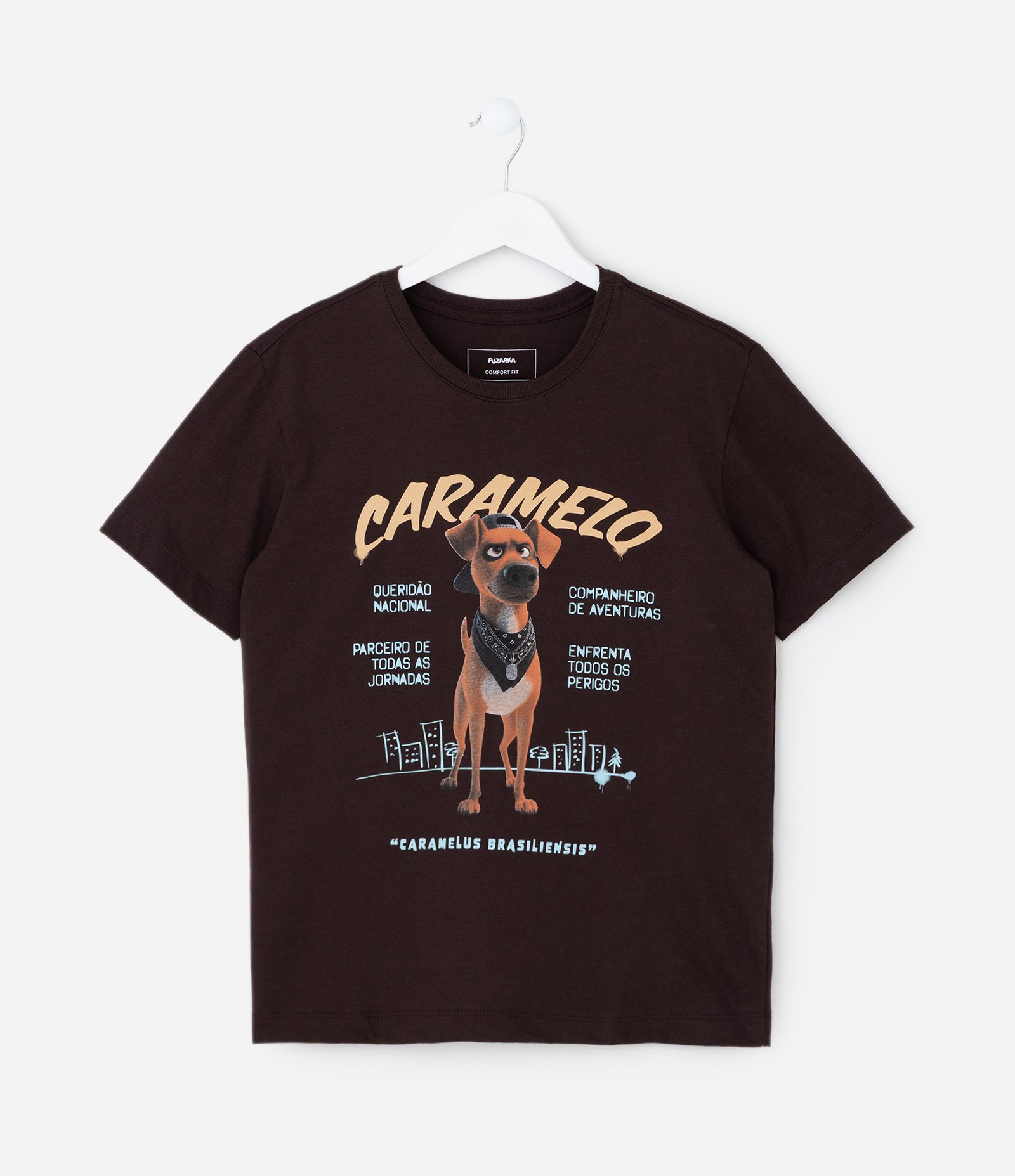 Camiseta Infantil com Estampa Cachorro Caramelo Divertido – Tam 5 a 14 Anos Marrom Escuro 1