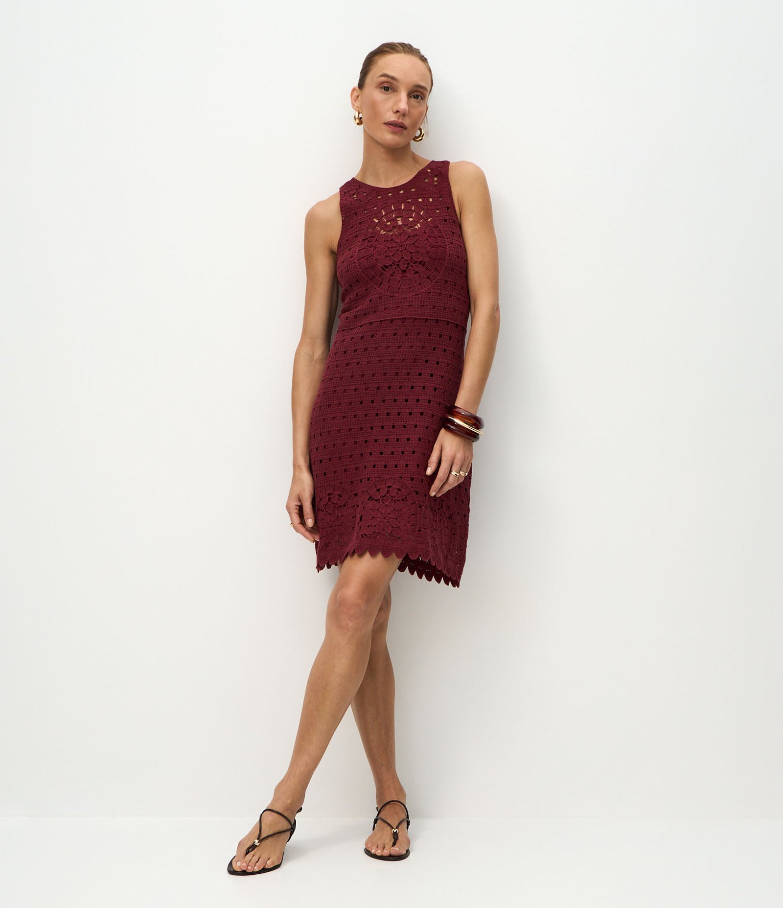 Vestido Curto em Tricô com Barra Detalhada Vermelho 1