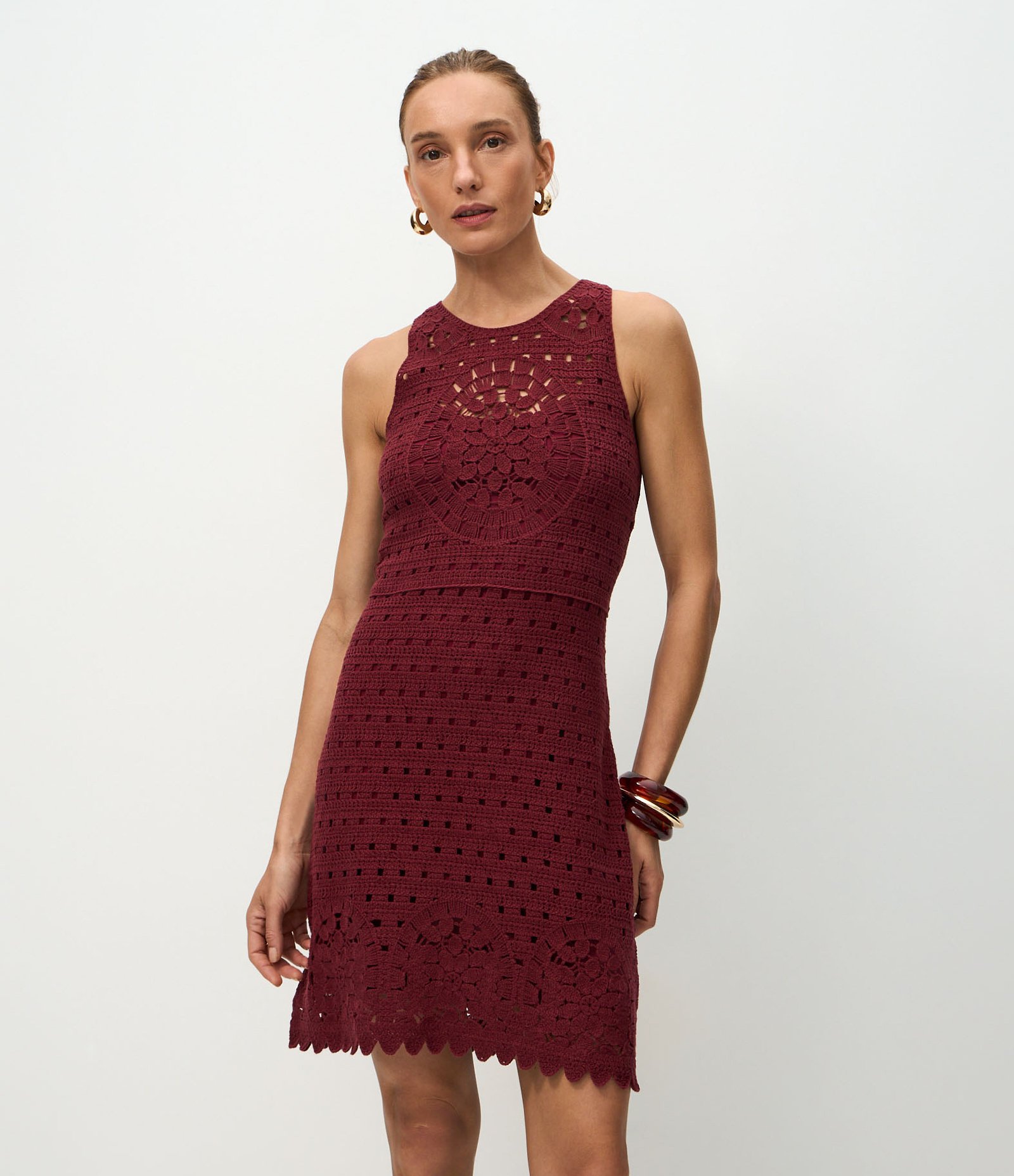 Vestido Curto em Tricô com Barra Detalhada Vermelho 2