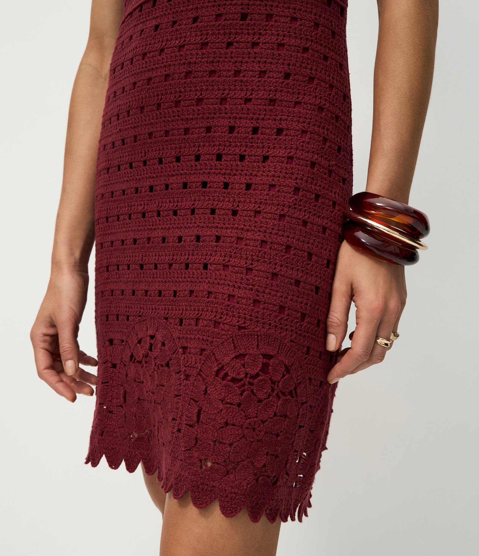 Vestido Curto em Tricô com Barra Detalhada Vermelho 3