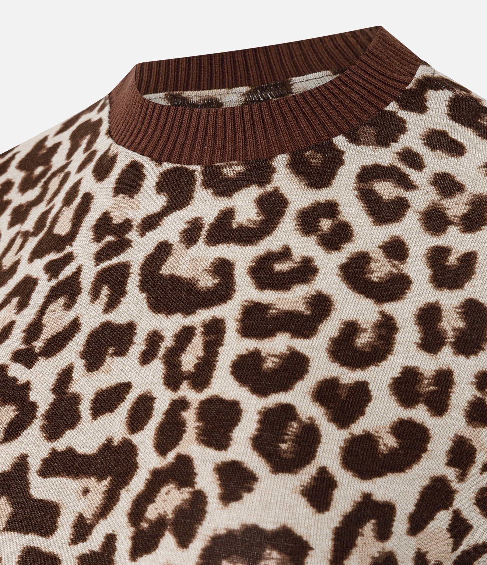 Camiseta Regular em Tricô com Gola Alta e Estampa Animal Print Bege/Marrom 2