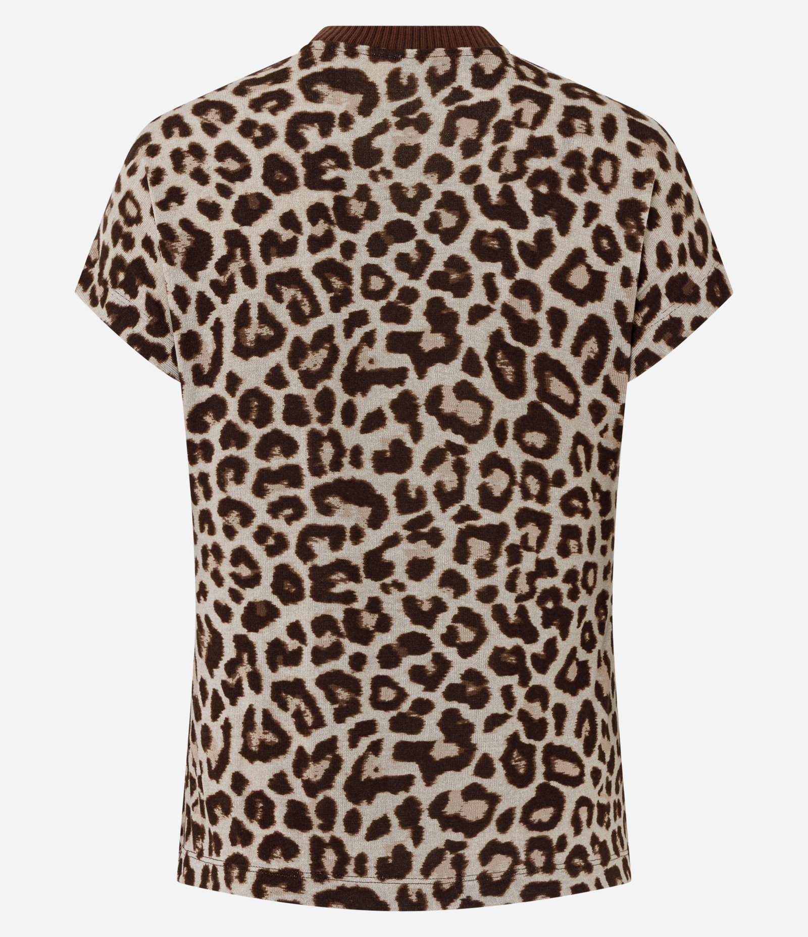 Camiseta Regular em Tricô com Gola Alta e Estampa Animal Print Bege/Marrom 3
