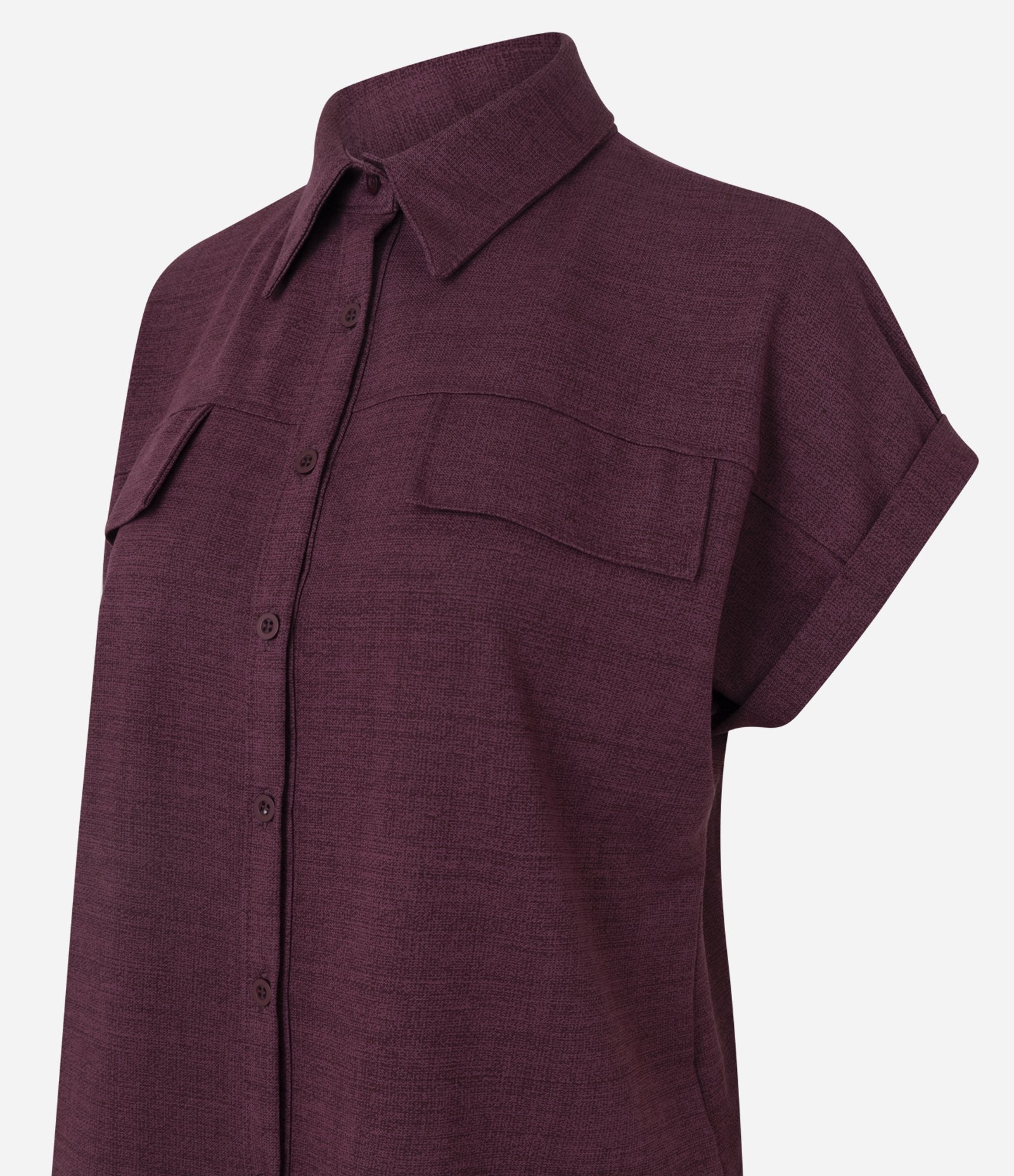 Camisa em Piquet com Lapelas e Dobra na Manga Curta Bordô 5