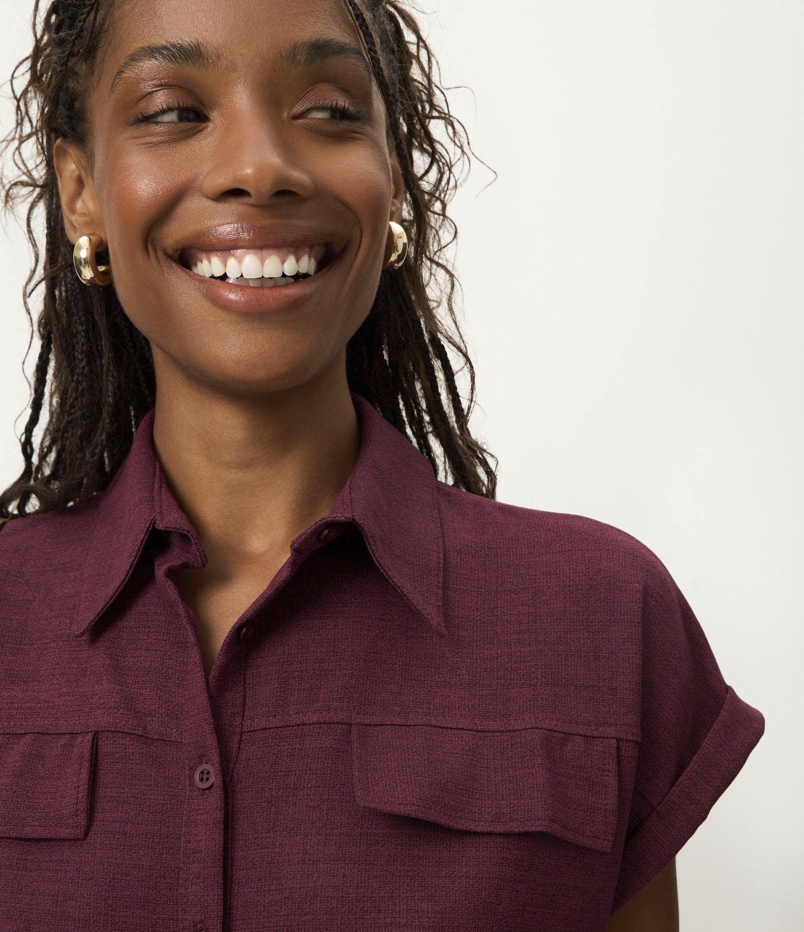 Camisa em Piquet com Lapelas e Dobra na Manga Curta Bordô 3