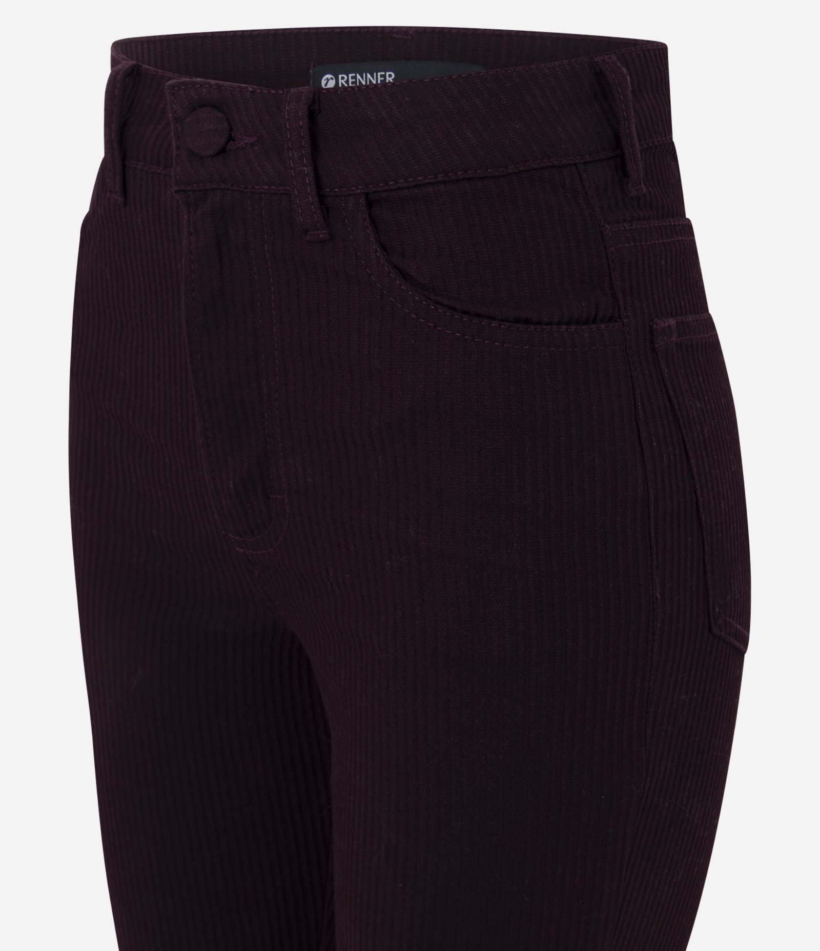 Calça Boot Cut Canelada em Sarja com Botão Forrado Vermelho Escuro 5