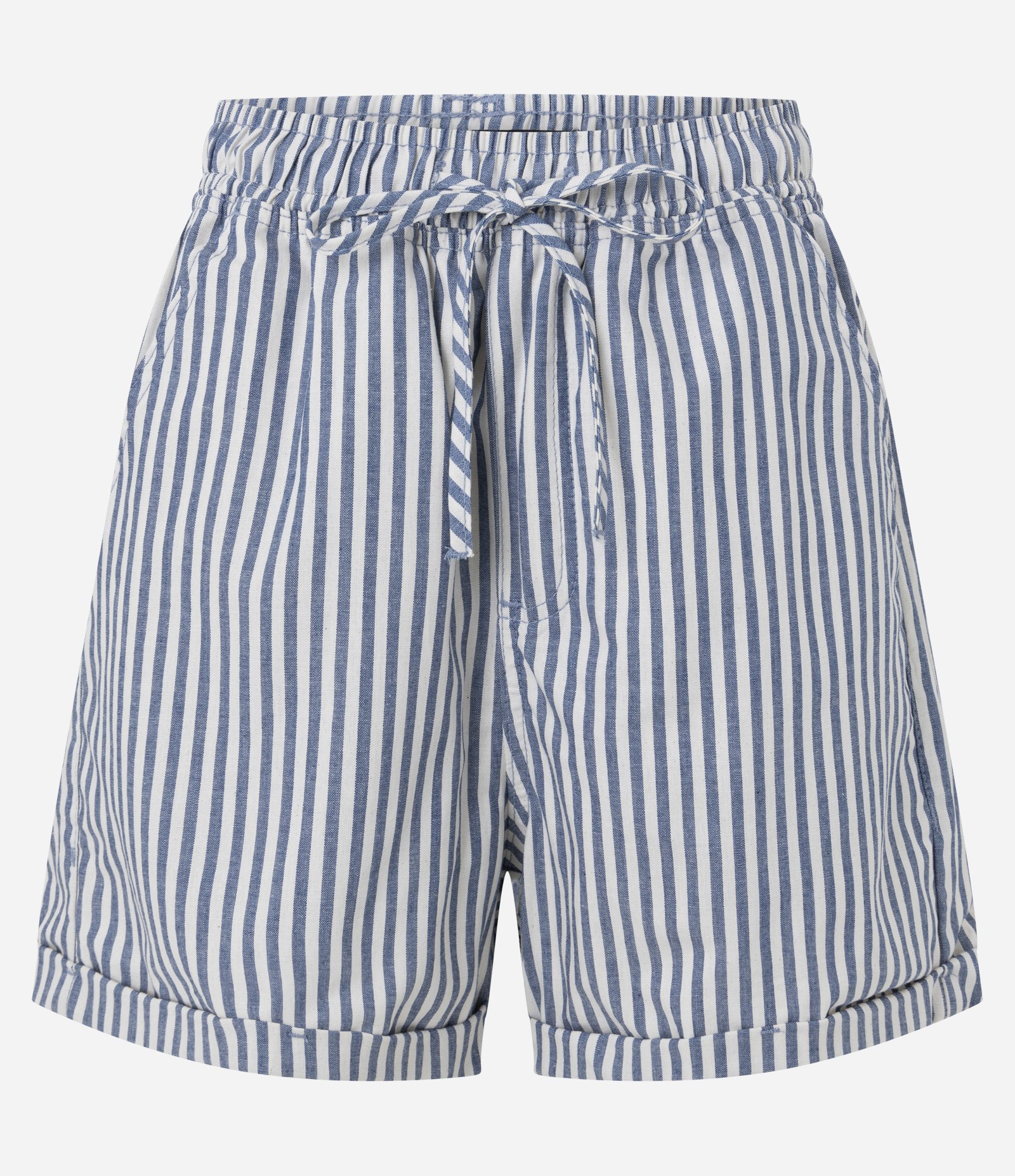 Short Runner em Jeans com Cós Elástico e Amarração Azul/Branco 1