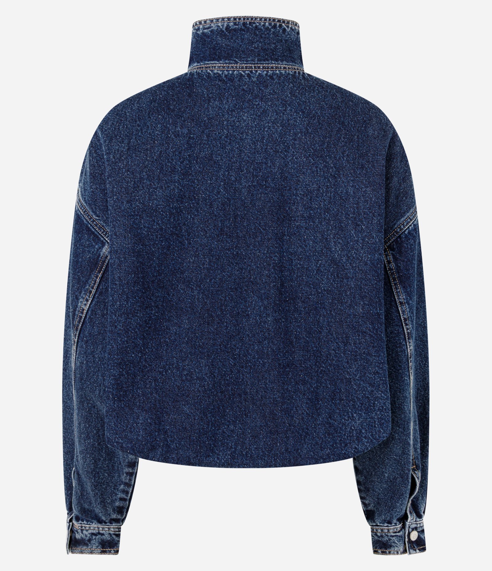 Jaqueta Bomber em Jeans com Gola Alta Estruturada Azul Marinho 3