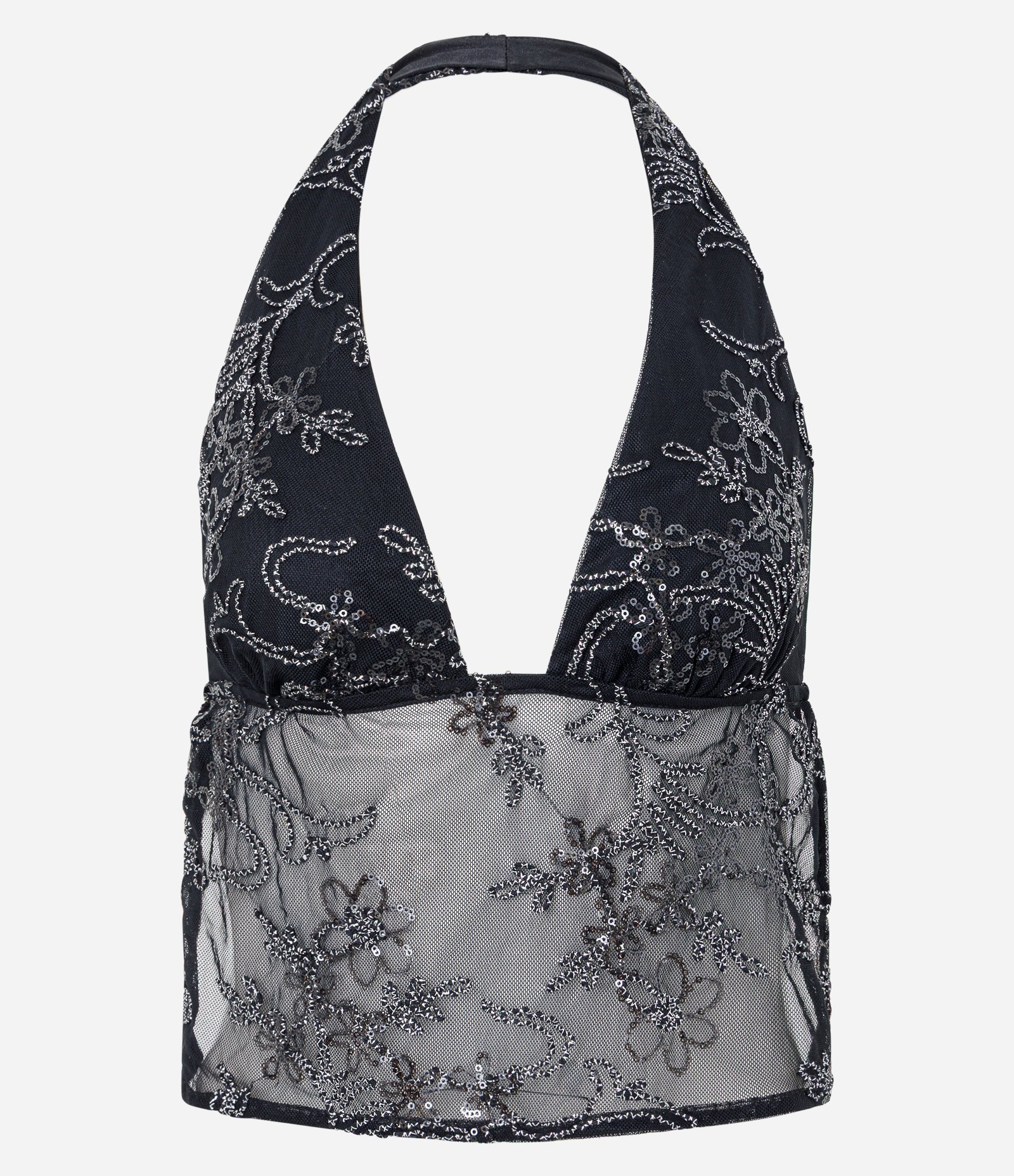 Blusa Frente Única em Tule com Bordado Preto 2