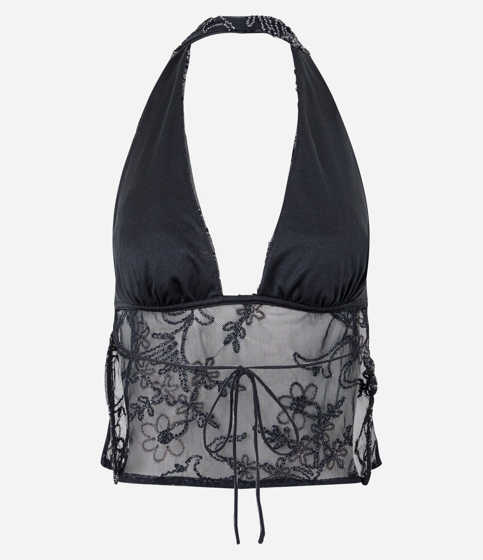 Blusa Frente Única em Tule com Bordado Preto 4