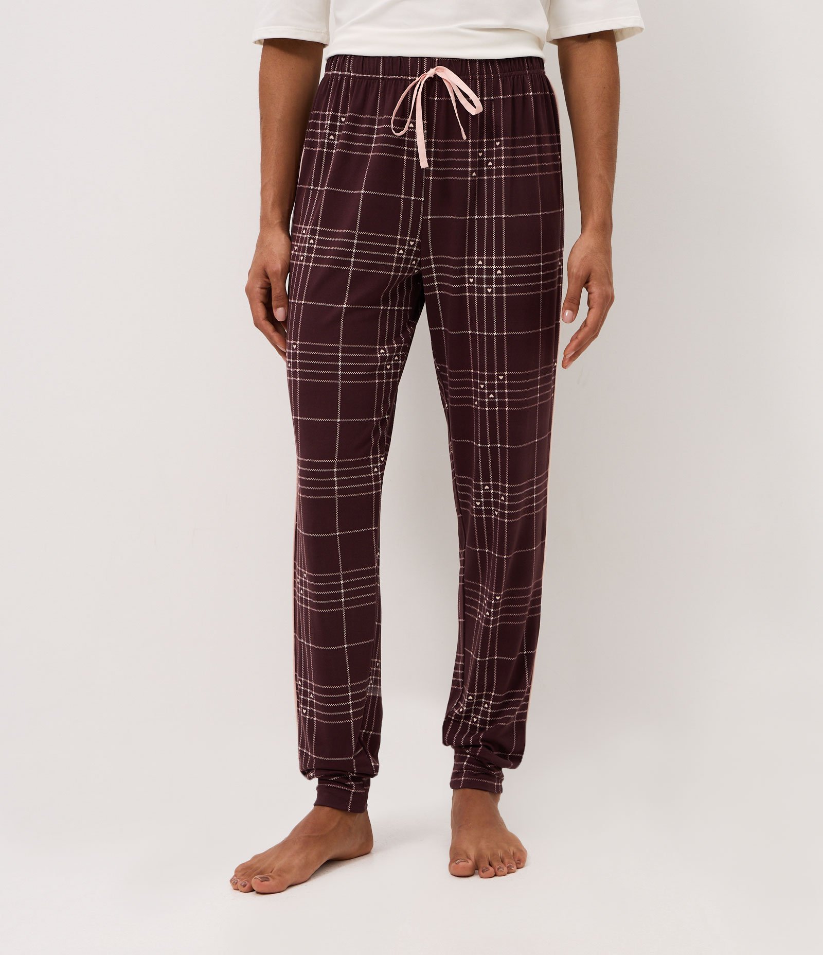 Calça de Pijama em Peach Touch com Estampa Xadrez Marrom 2
