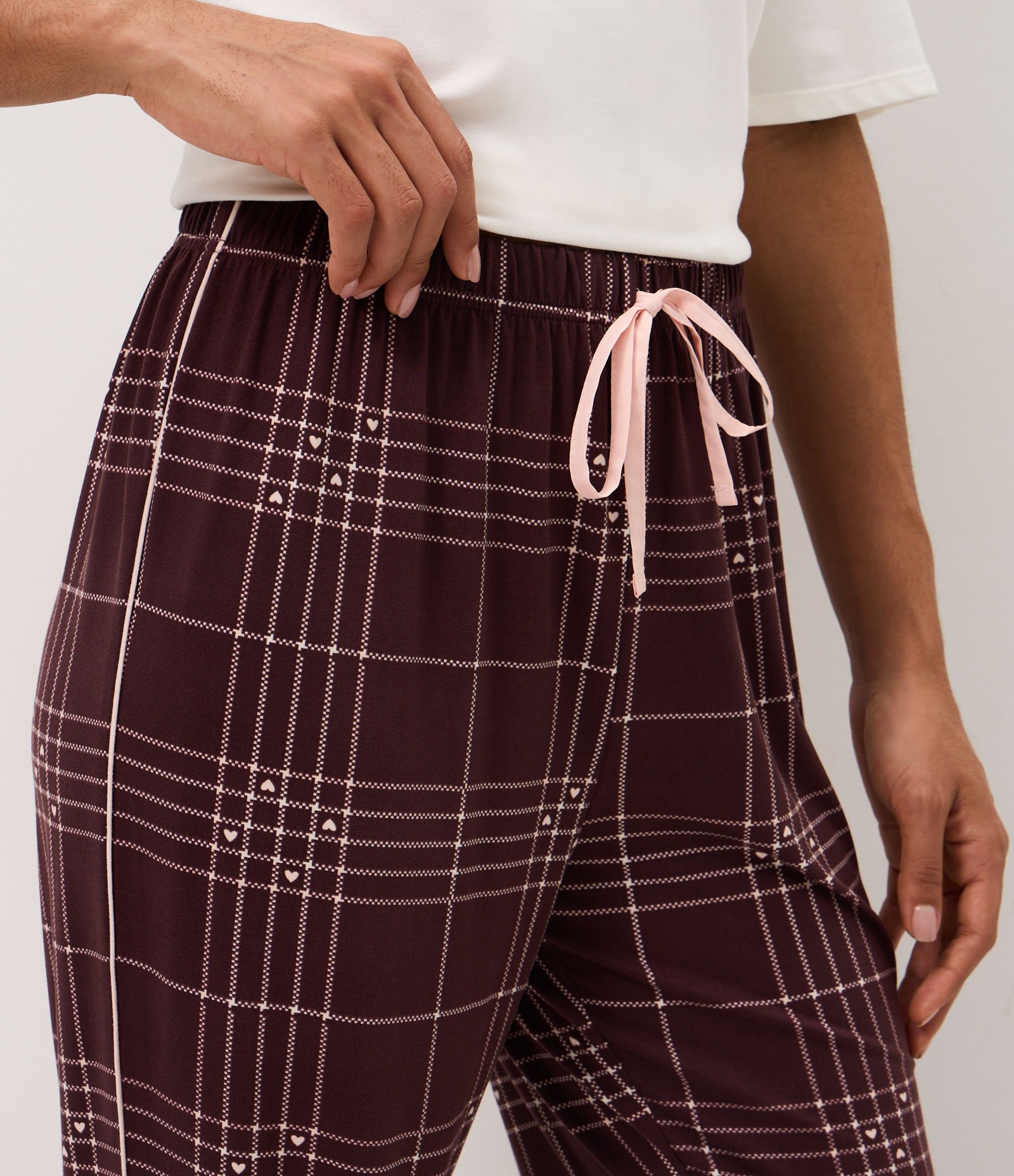 Calça de Pijama em Peach Touch com Estampa Xadrez Marrom 3