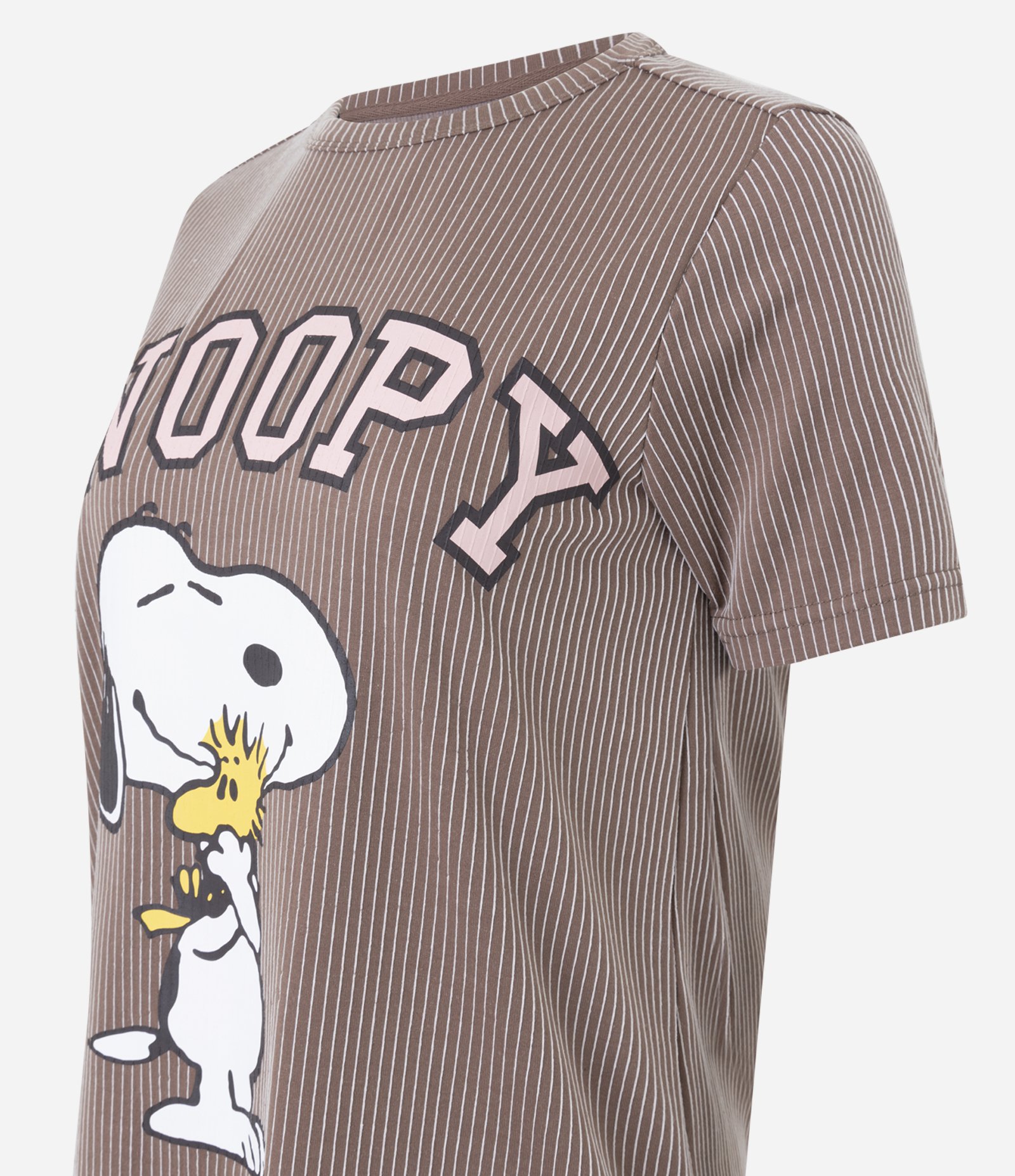 Camisola Curta em Peach Touch com Estampa Fio Tinto e Snoopy Marrom 2