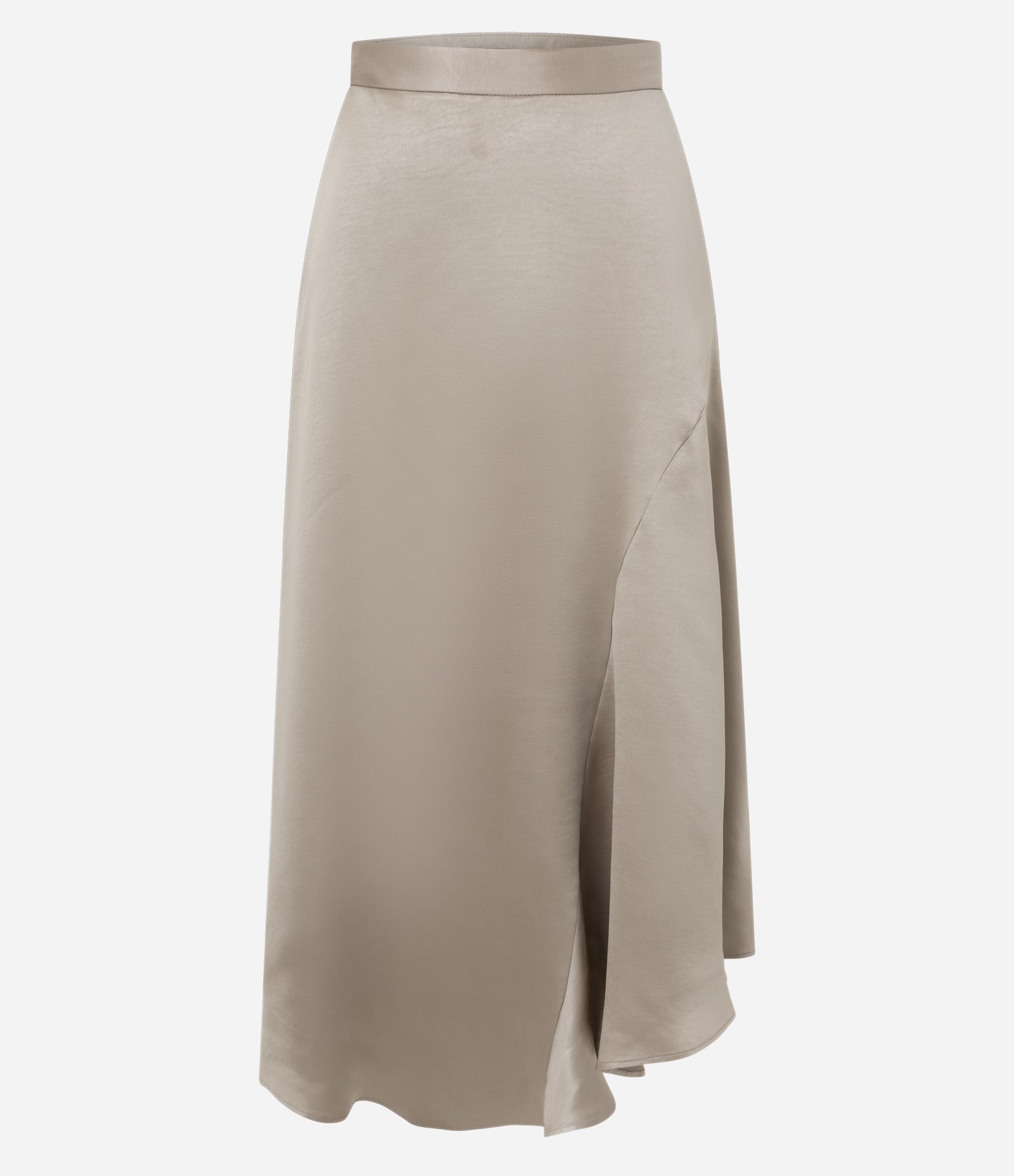 Saia Midi Acetinada com Barra Assimétrica Bege 5