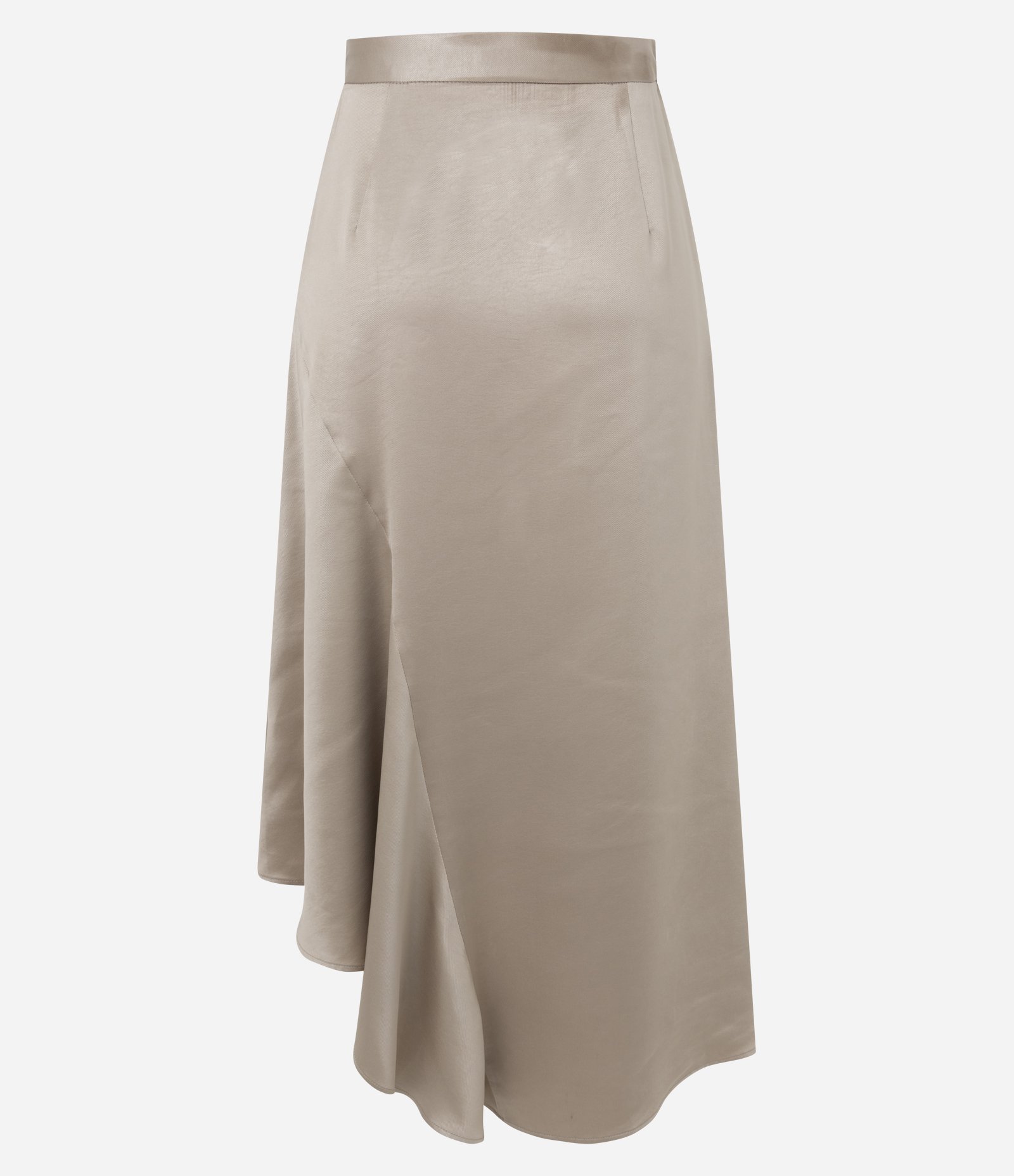 Saia Midi Acetinada com Barra Assimétrica Bege 6