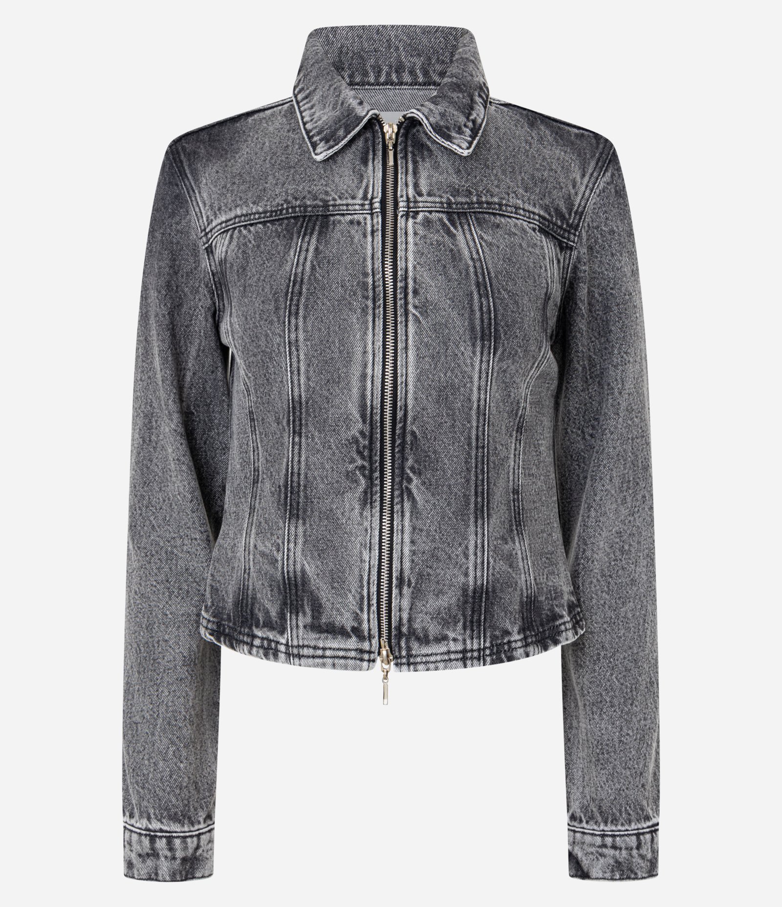 Jaqueta Jeans Acinturada com Lavagem Estonada Cinza 5