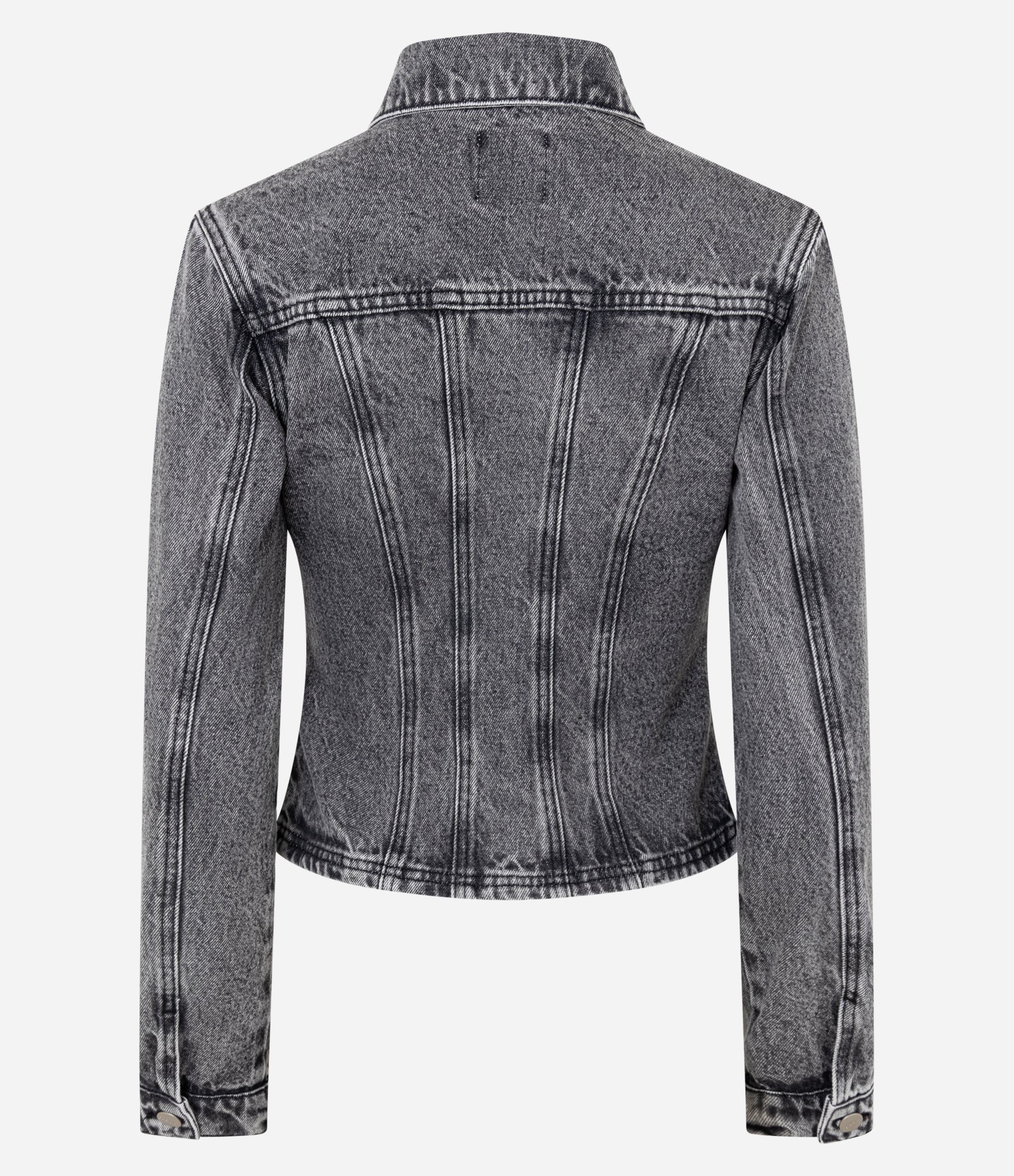 Jaqueta Jeans Acinturada com Lavagem Estonada Cinza 6