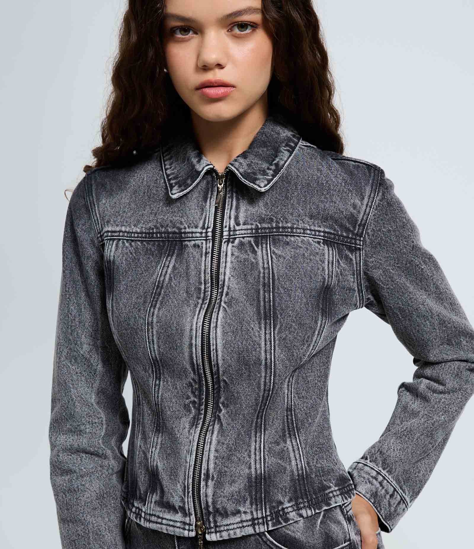 Jaqueta Jeans Acinturada com Lavagem Estonada Cinza 3