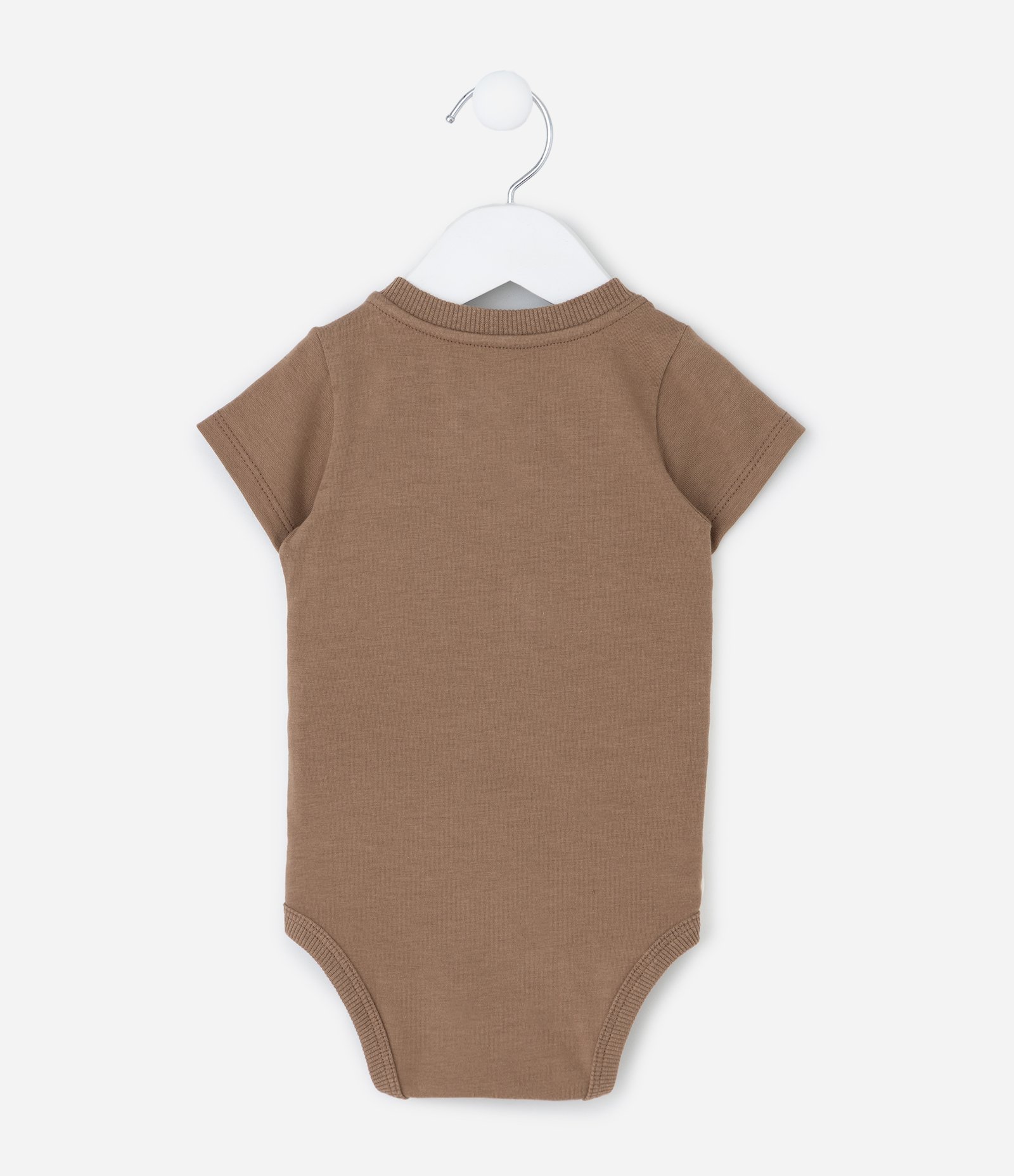 Body Bebê em Cotton Texturizado com Recorte e Bolsinho – Tam 0 a 18 Meses Marrom/Off White 3