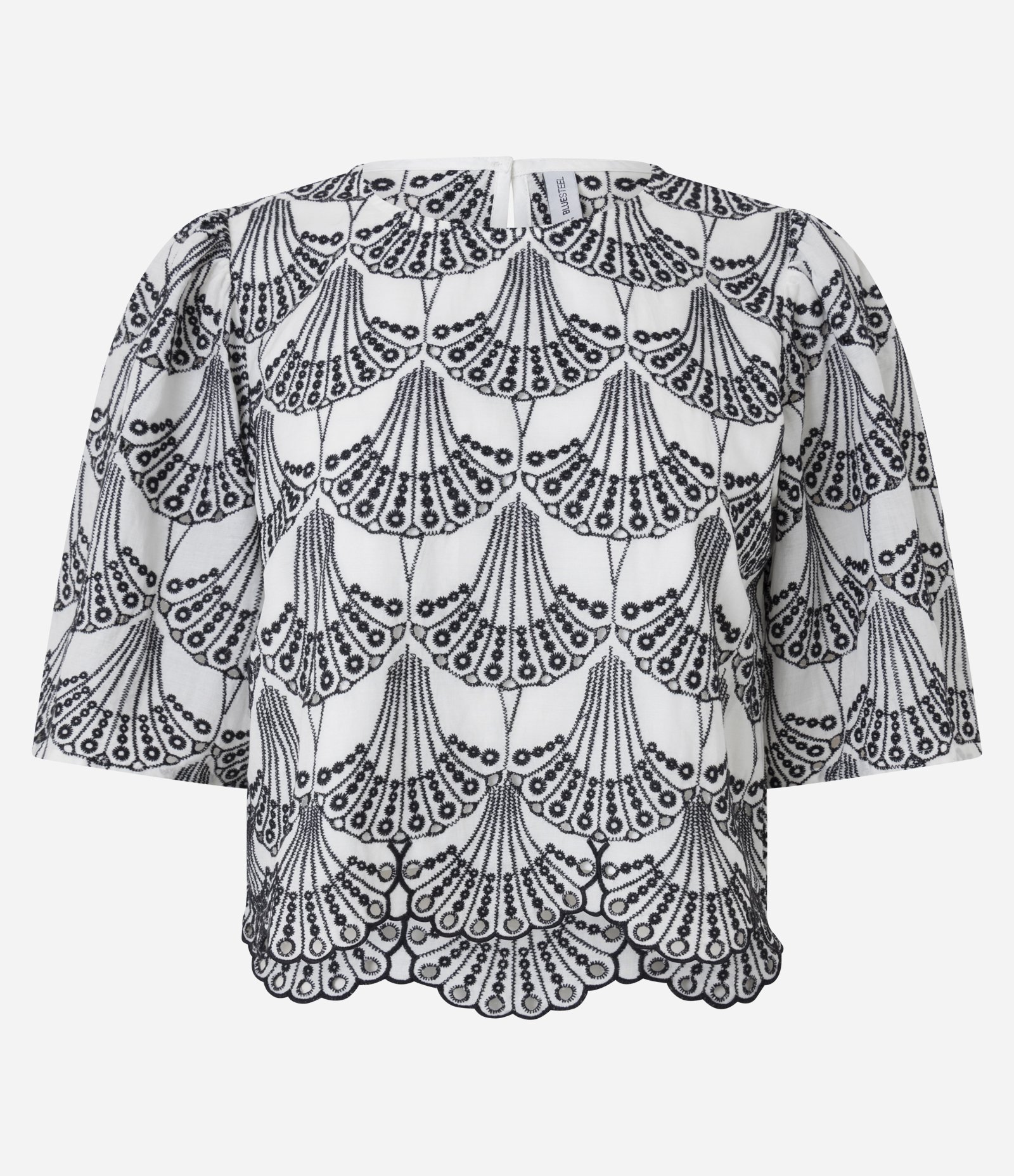 Blusa Boxy Curta em Laise com Barra Ondulada e Bordado Geométrico Off White 5