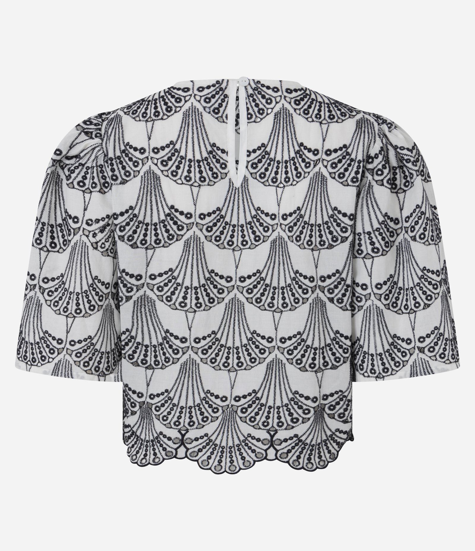 Blusa Boxy Curta em Laise com Barra Ondulada e Bordado Geométrico Off White 7