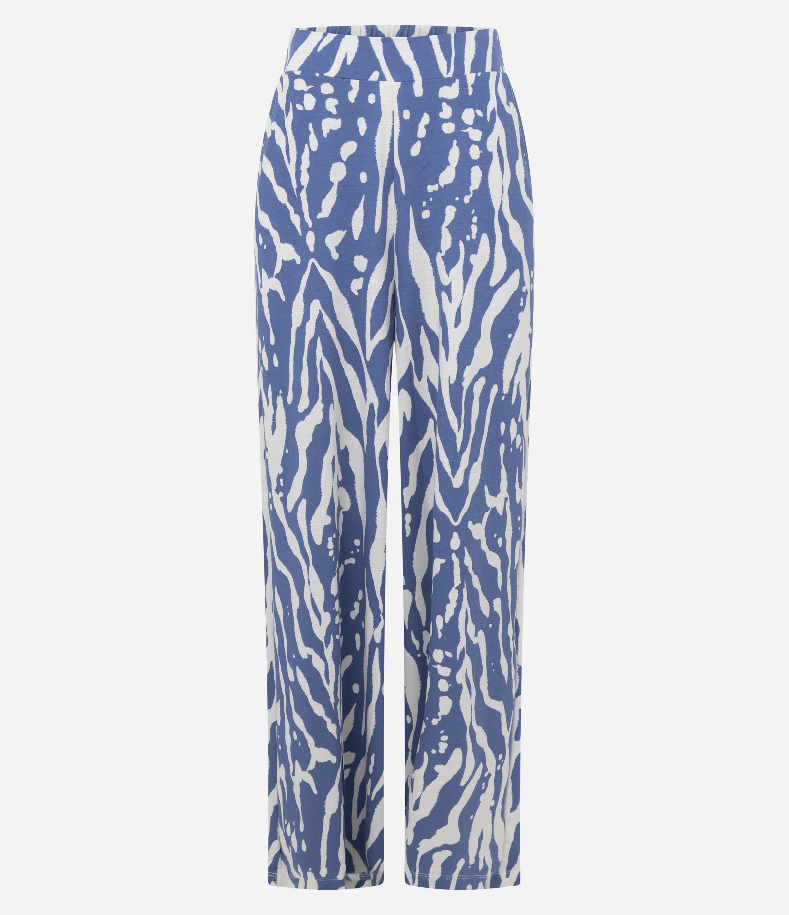 Calça Wide Leg em Malha Piquet Estampa Zebra Abstrata Azul 1