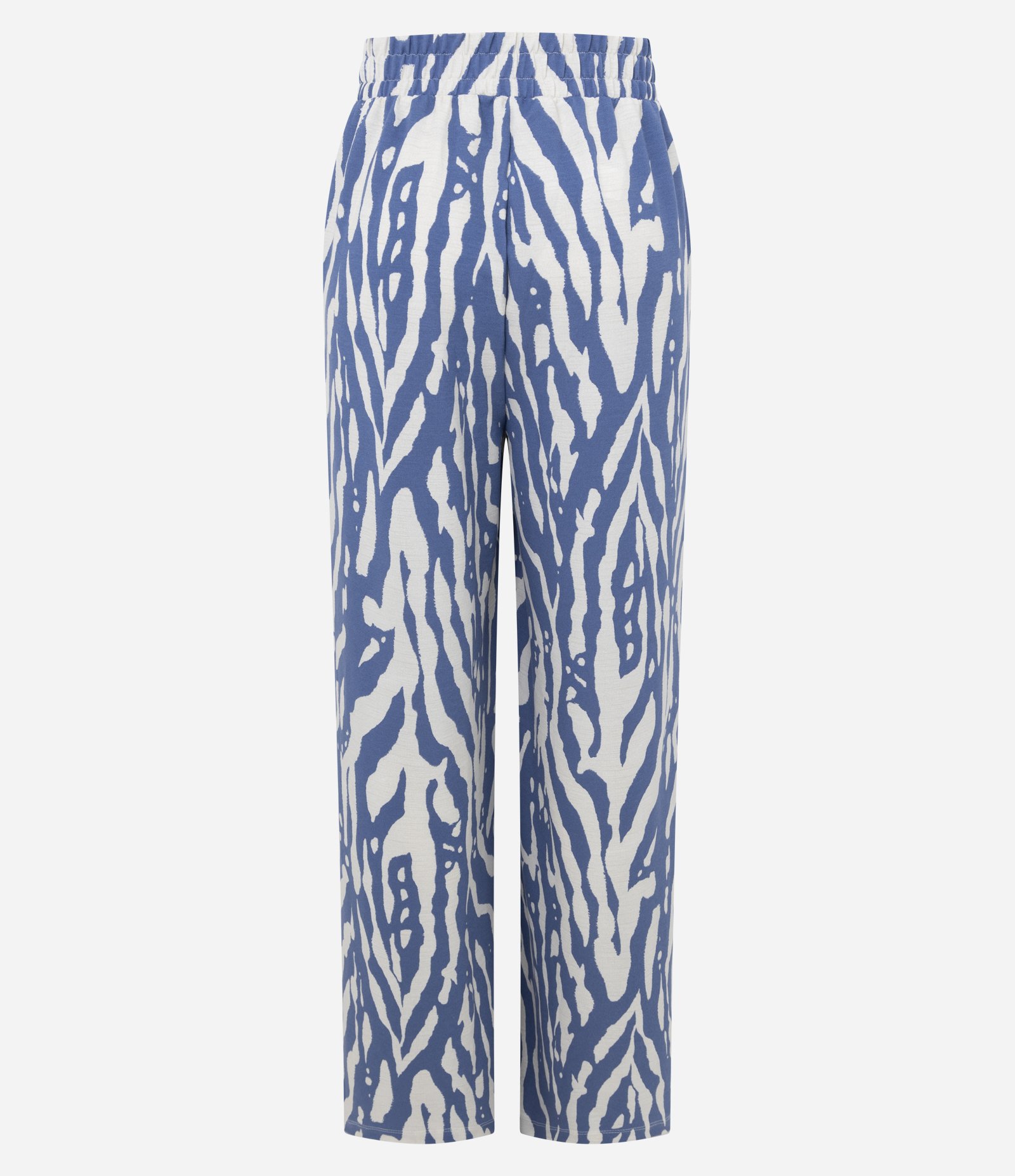 Calça Wide Leg em Malha Piquet Estampa Zebra Abstrata Azul 2