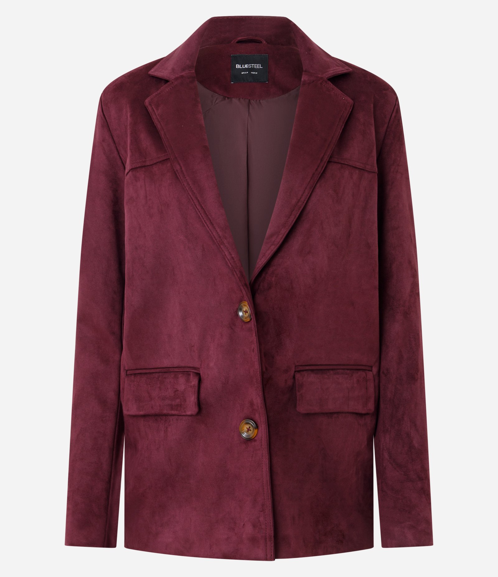 Blazer em Suede com Bolsos e Gola Estruturada Vinho 5