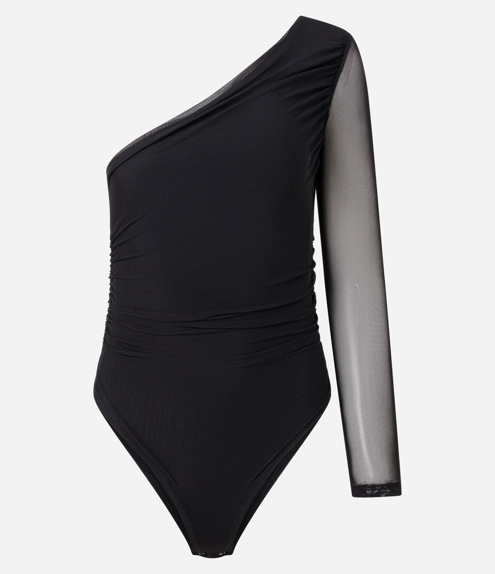 Body Ombro Único em Tule com Franzidos Preto 5