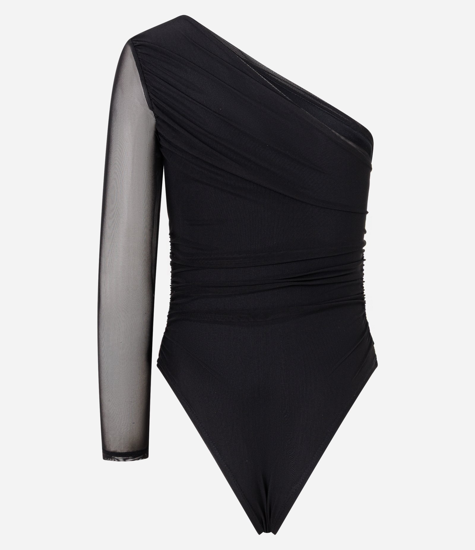 Body Ombro Único em Tule com Franzidos Preto 6