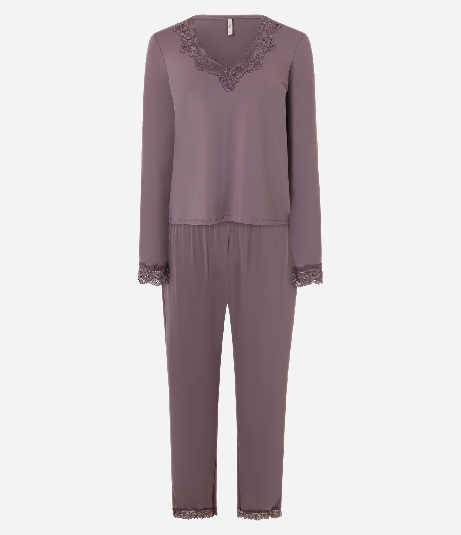 Pijama Longo em Poliamida com Renda no Decote Roxo 5