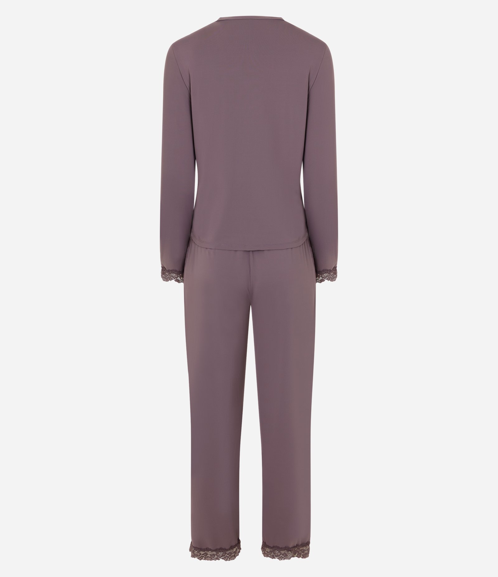 Pijama Longo em Poliamida com Renda no Decote Roxo 8