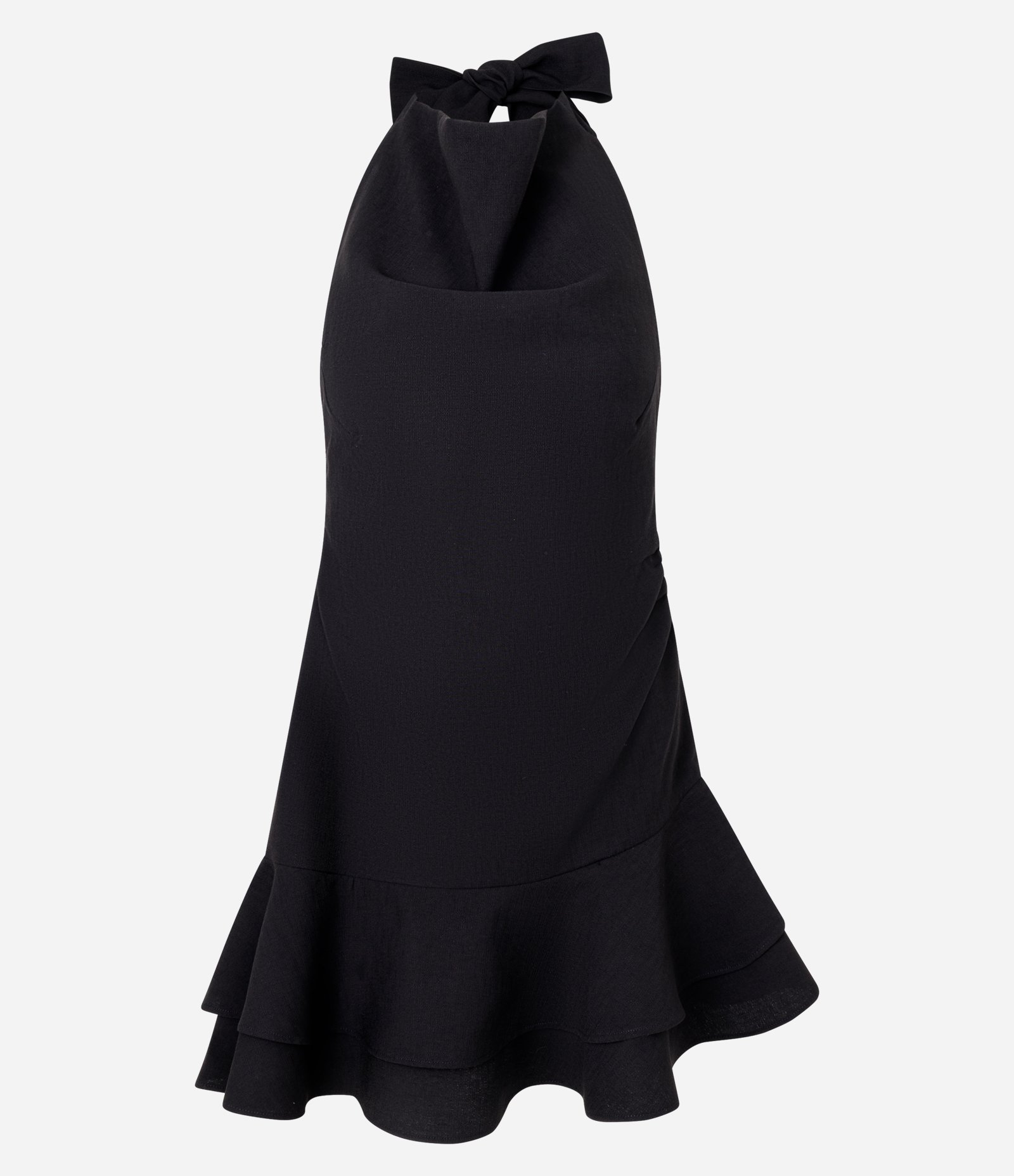 Vestido Evasê Curto com Babados Assimétricos e Alfaiatado Cinza 1