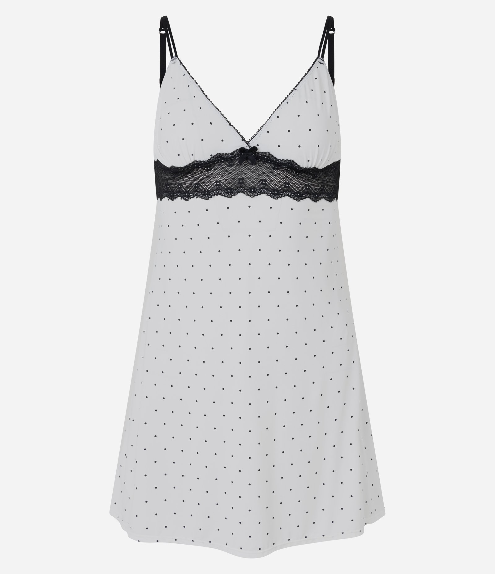 Camisola Curta com Estampa Poá e Renda Branco/Preto 4