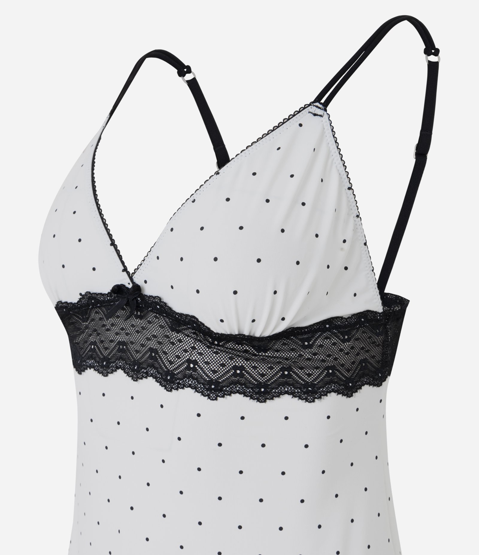 Camisola Curta com Estampa Poá e Renda Branco/Preto 5