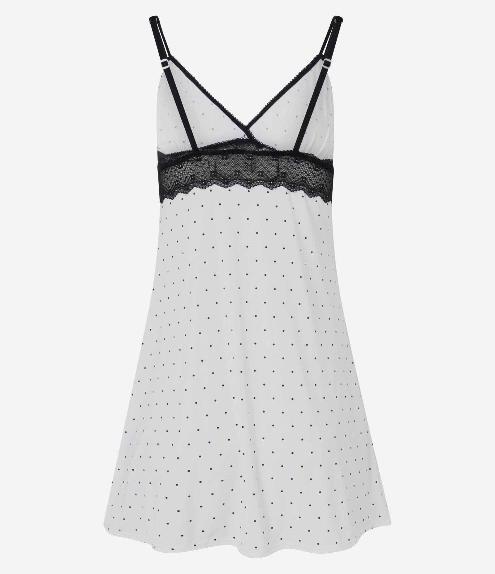 Camisola Curta com Estampa Poá e Renda Branco/Preto 6