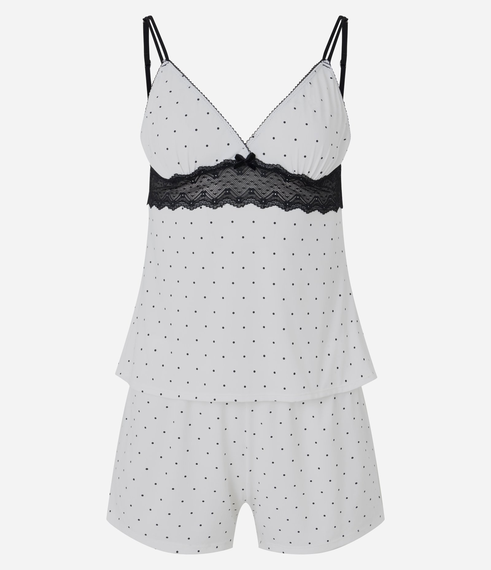 Pijama Short Doll com Estampa Poá e Renda Branco/Preto 5