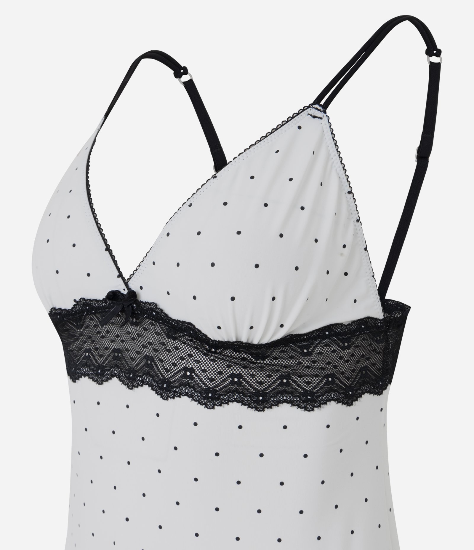 Pijama Short Doll com Estampa Poá e Renda Branco/Preto 6