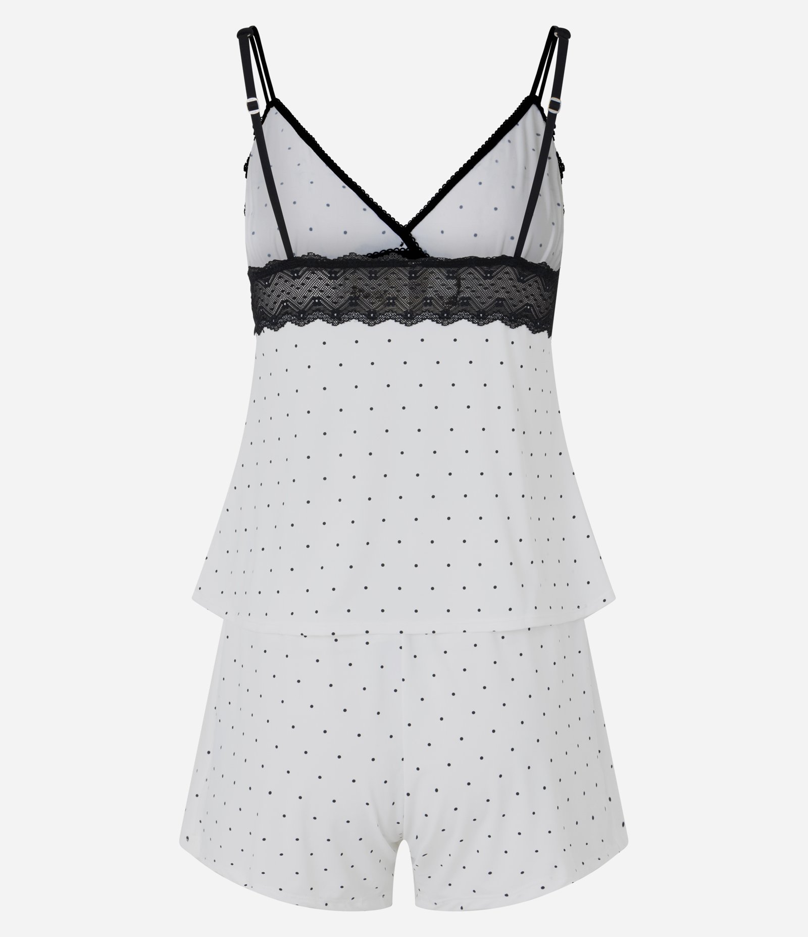 Pijama Short Doll com Estampa Poá e Renda Branco/Preto 7