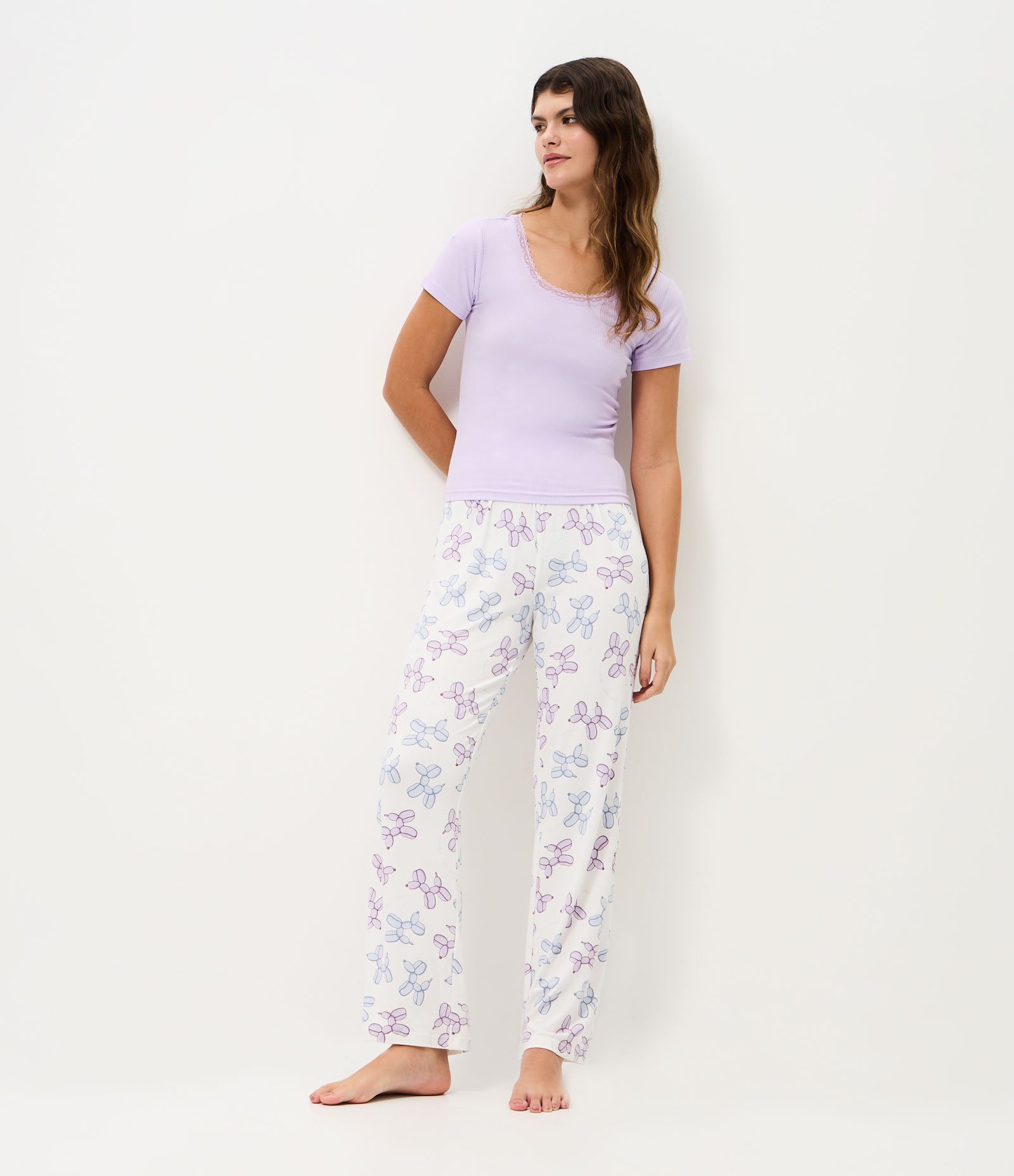 Pijama Longo em Peach Touch com Estampa de Balões Roxo 2