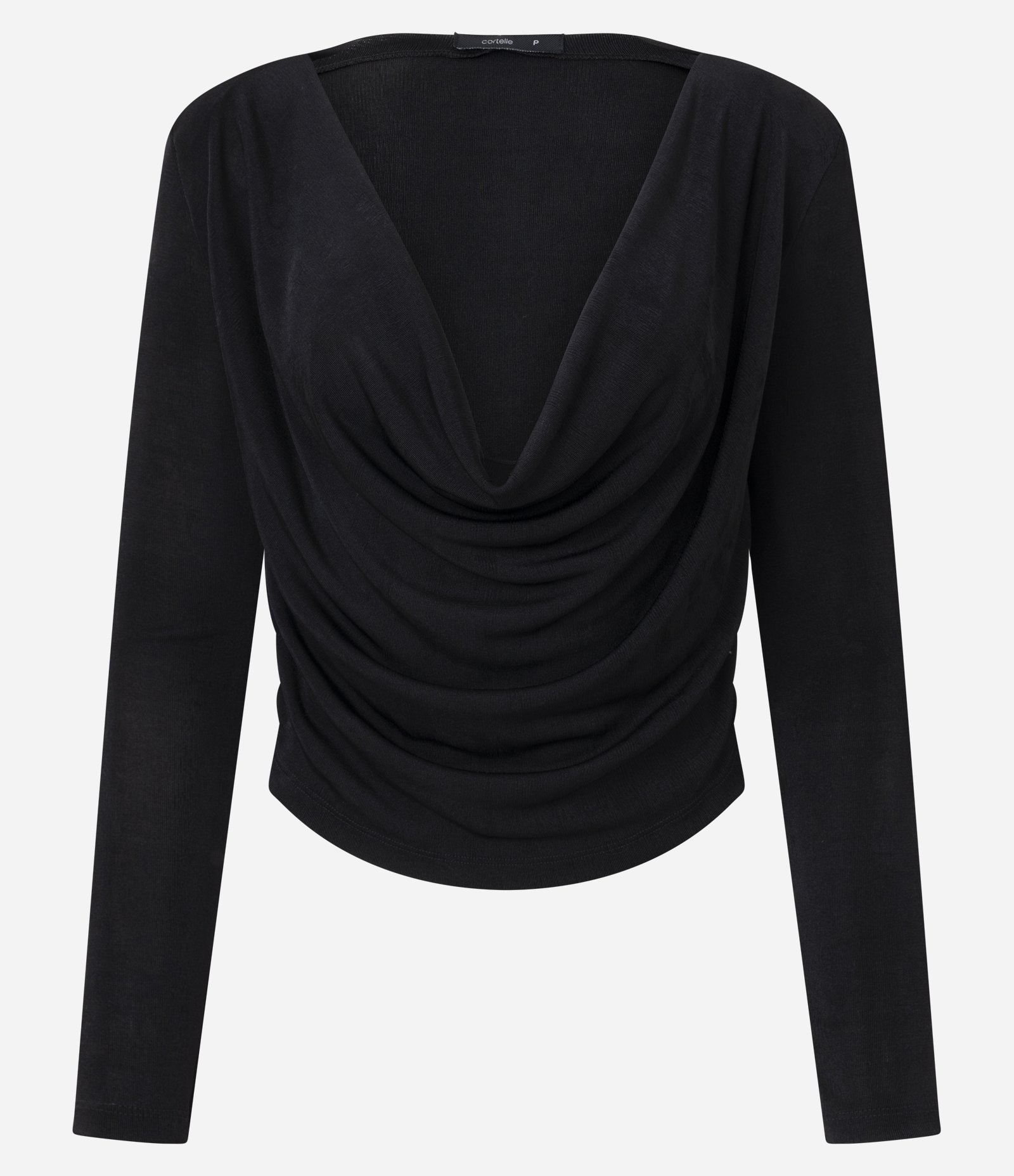 Blusa Manga Longa com Decote Degagê e Ombreiras Preto 5