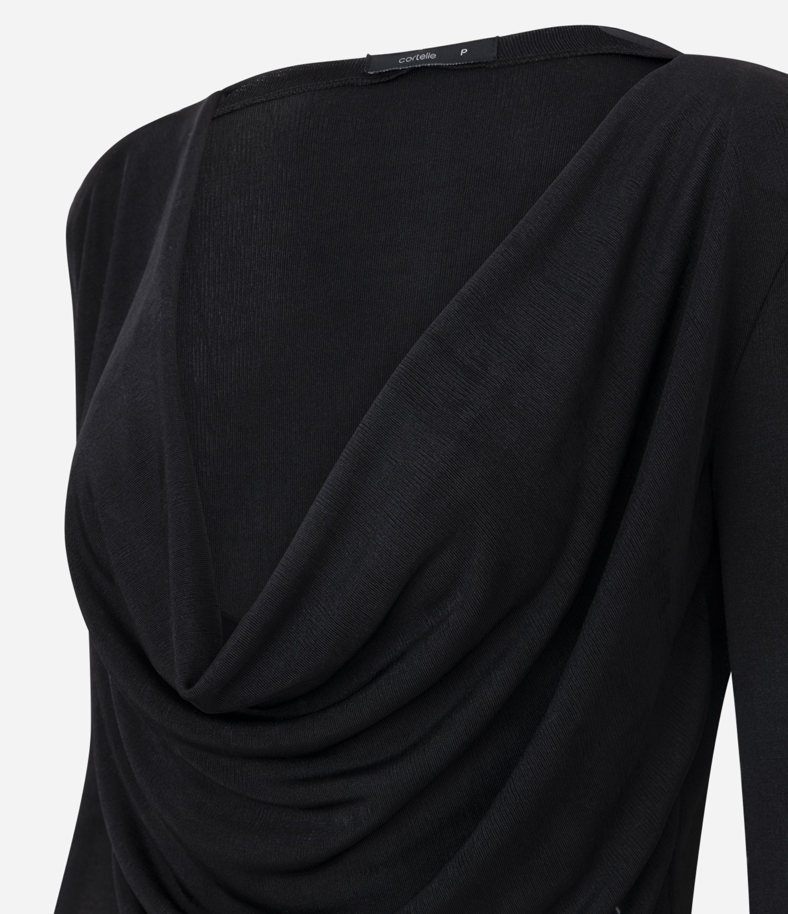 Blusa Manga Longa com Decote Degagê e Ombreiras Preto 6