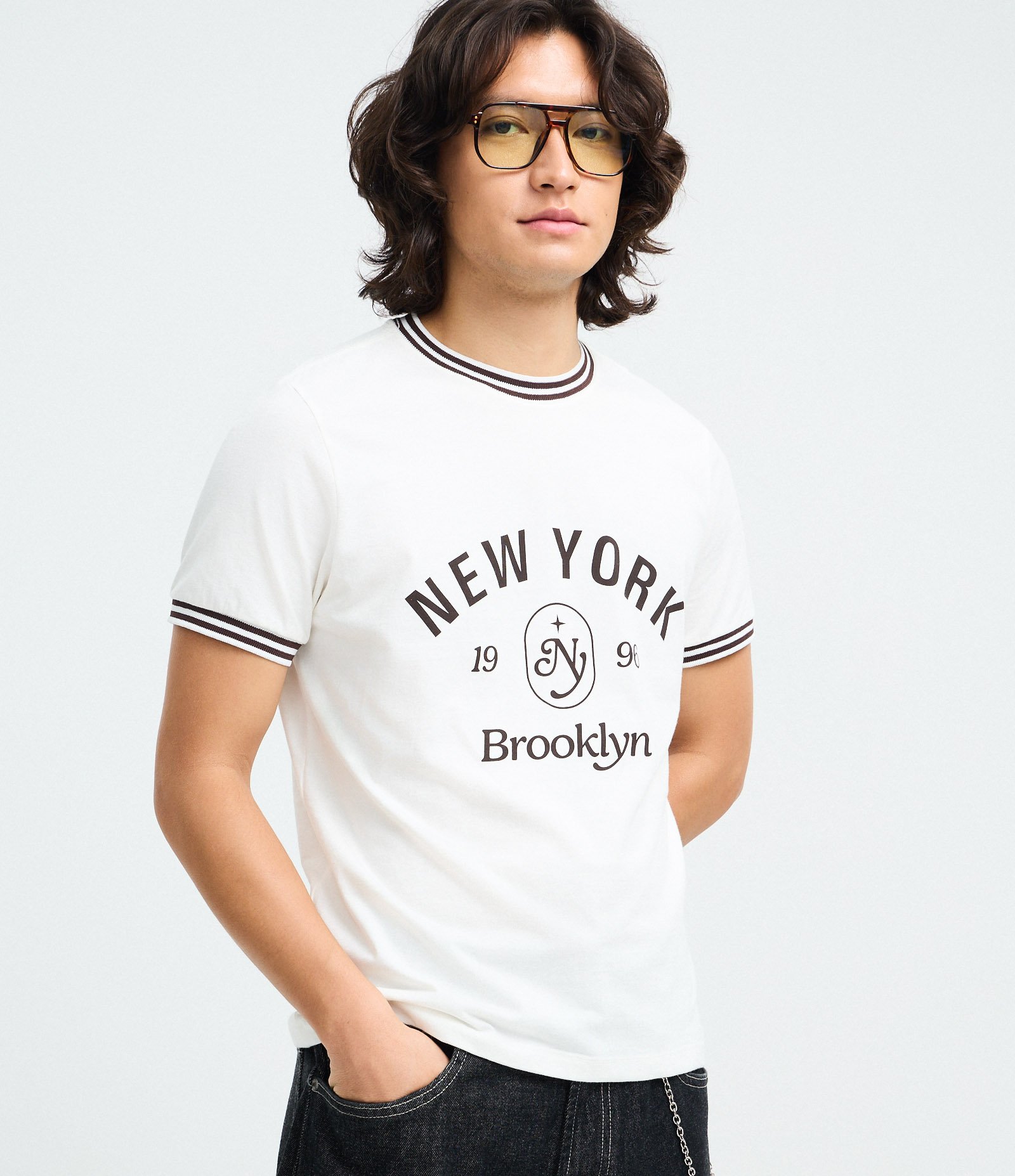 Camiseta Manga Curta em Algodão com Lettering New York 96 Branco 1