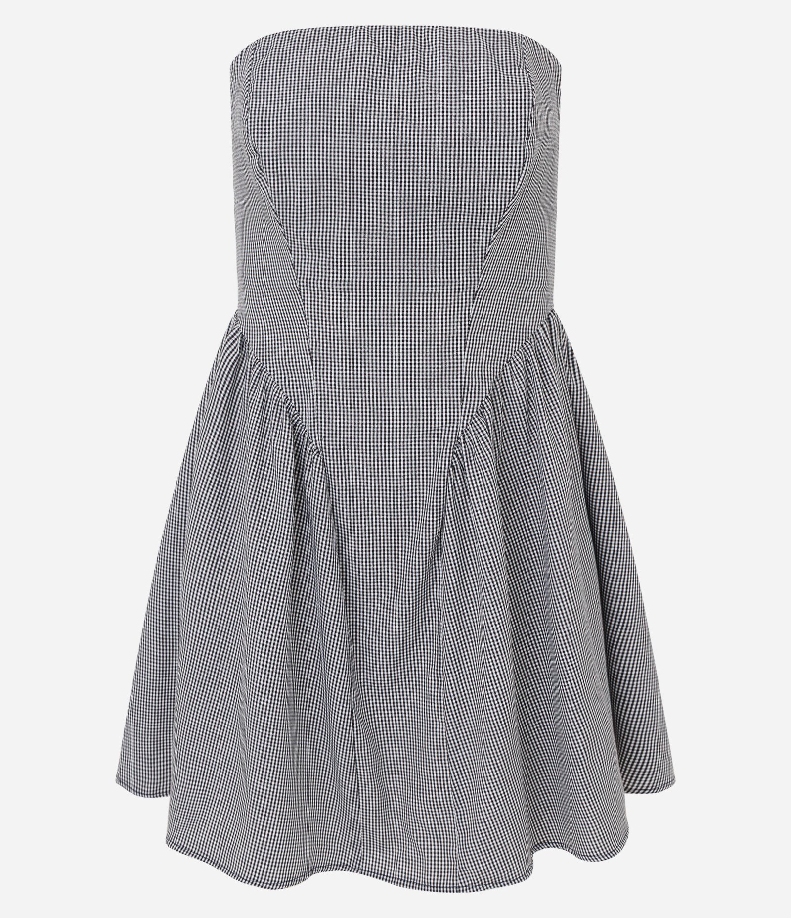 Vestido Curto Tomara que Caia em Algodão com Estampa Xadrez Preto/Branco 1