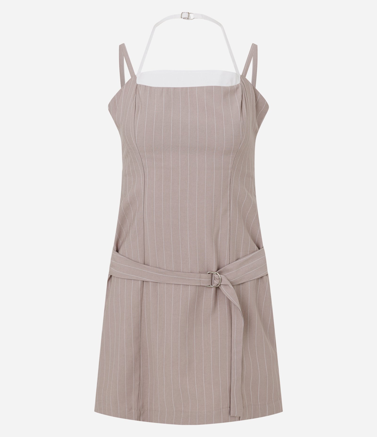 Vestido Curto Risca de Giz com Alças Bege 1