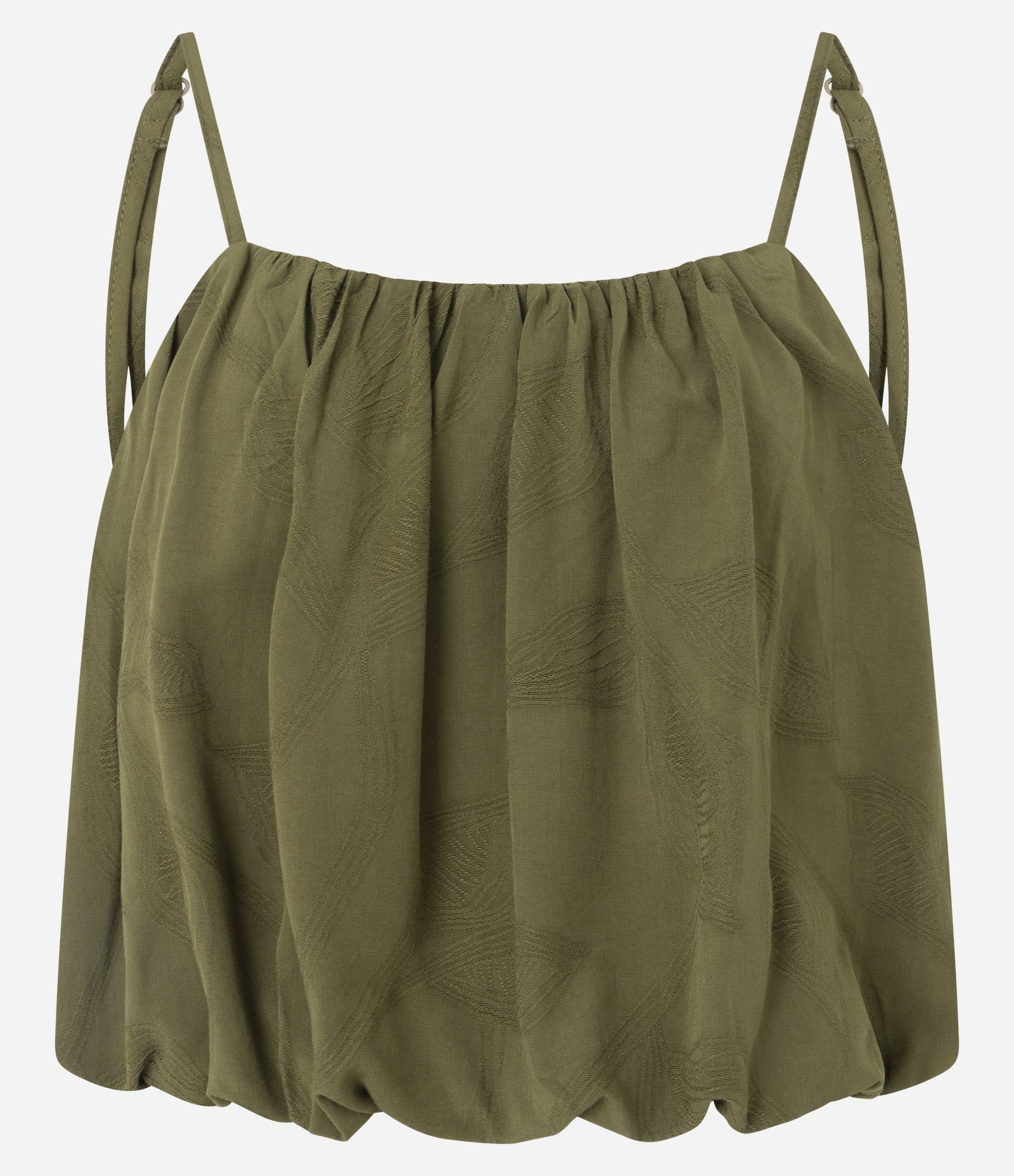 Blusa Balonê em Jacquard Floral com Alças Finas Reguláveis Verde 1