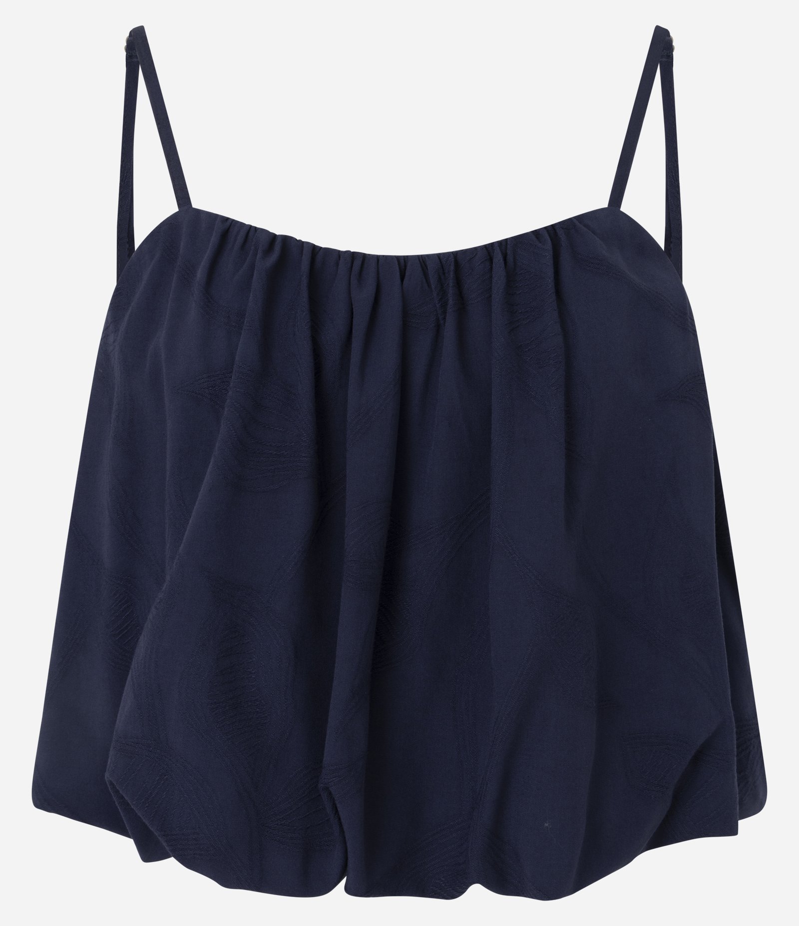 Blusa Balonê em Jacquard Floral com Alças Finas Reguláveis Azul 1