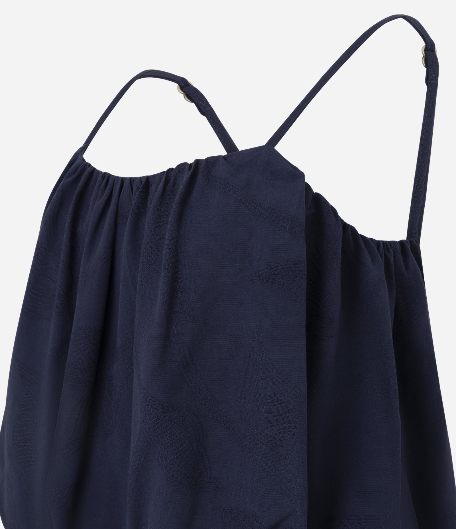 Blusa Balonê em Jacquard Floral com Alças Finas Reguláveis Azul 2