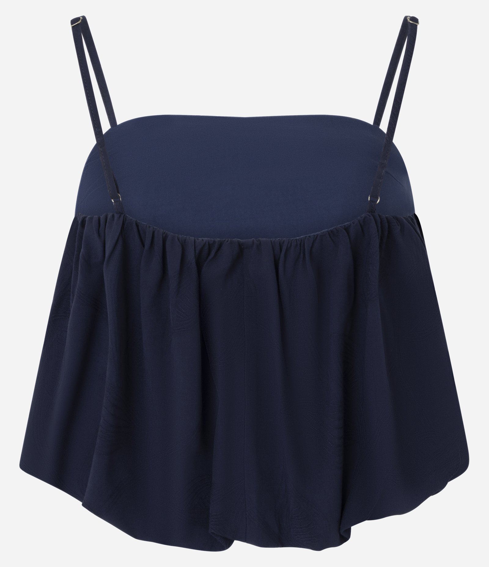 Blusa Balonê em Jacquard Floral com Alças Finas Reguláveis Azul 3